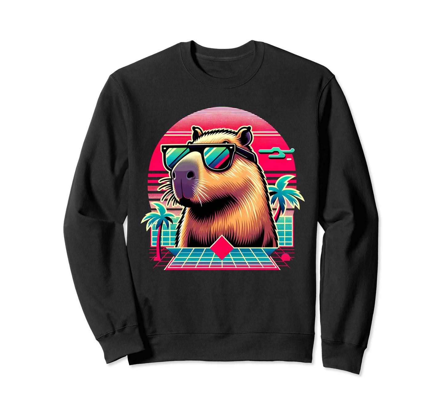 Vaporwave Capybara Sunglasses 80S Sweatshirt - Streetwear Style for Adults - T-Shirt, Sweatshirt, Hoodie