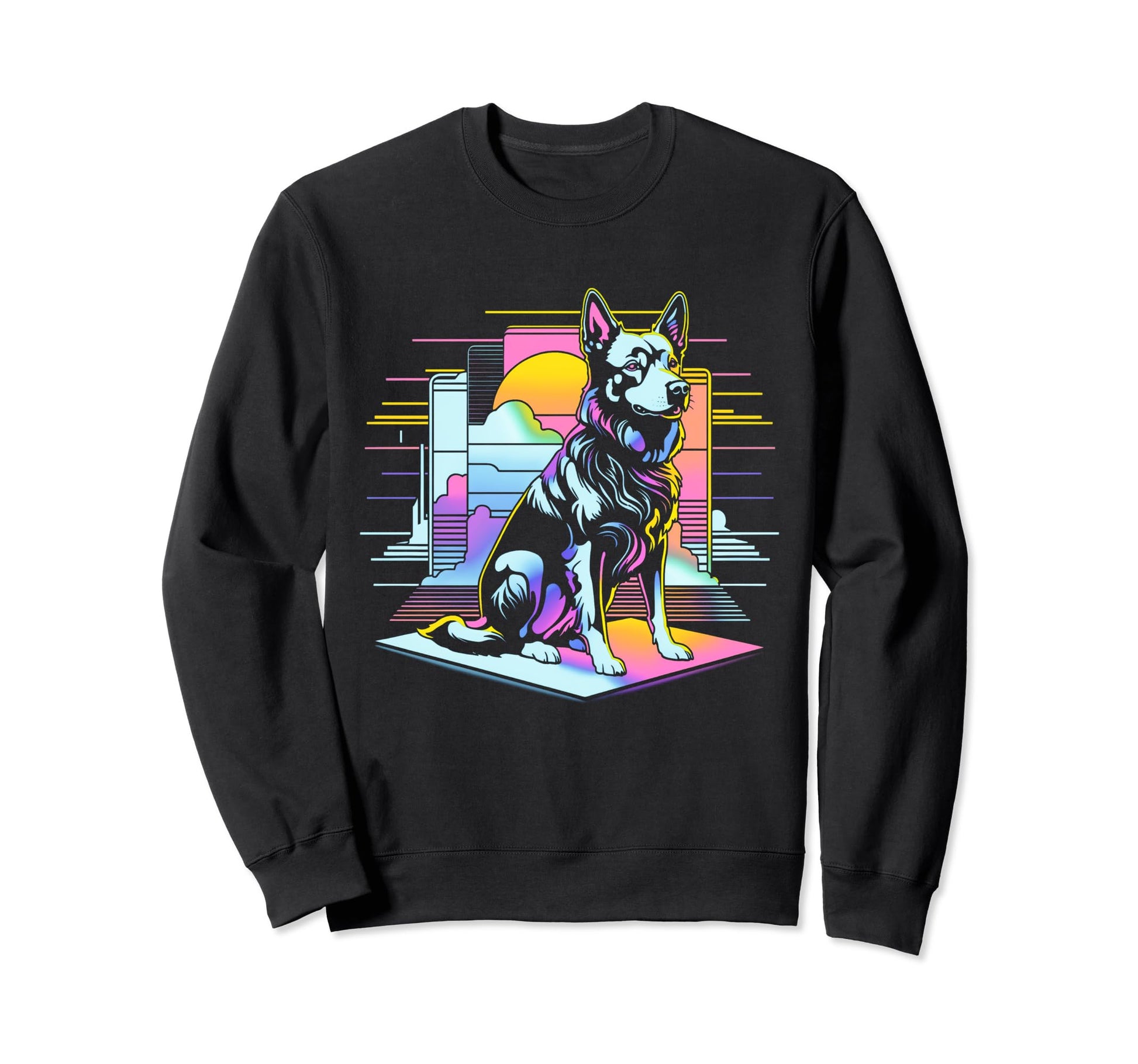 Sunset Vaporwave Aesthetic Dog Sweatshirt - Minimalist Print Unisex - T-Shirt, Sweatshirt, Hoodie