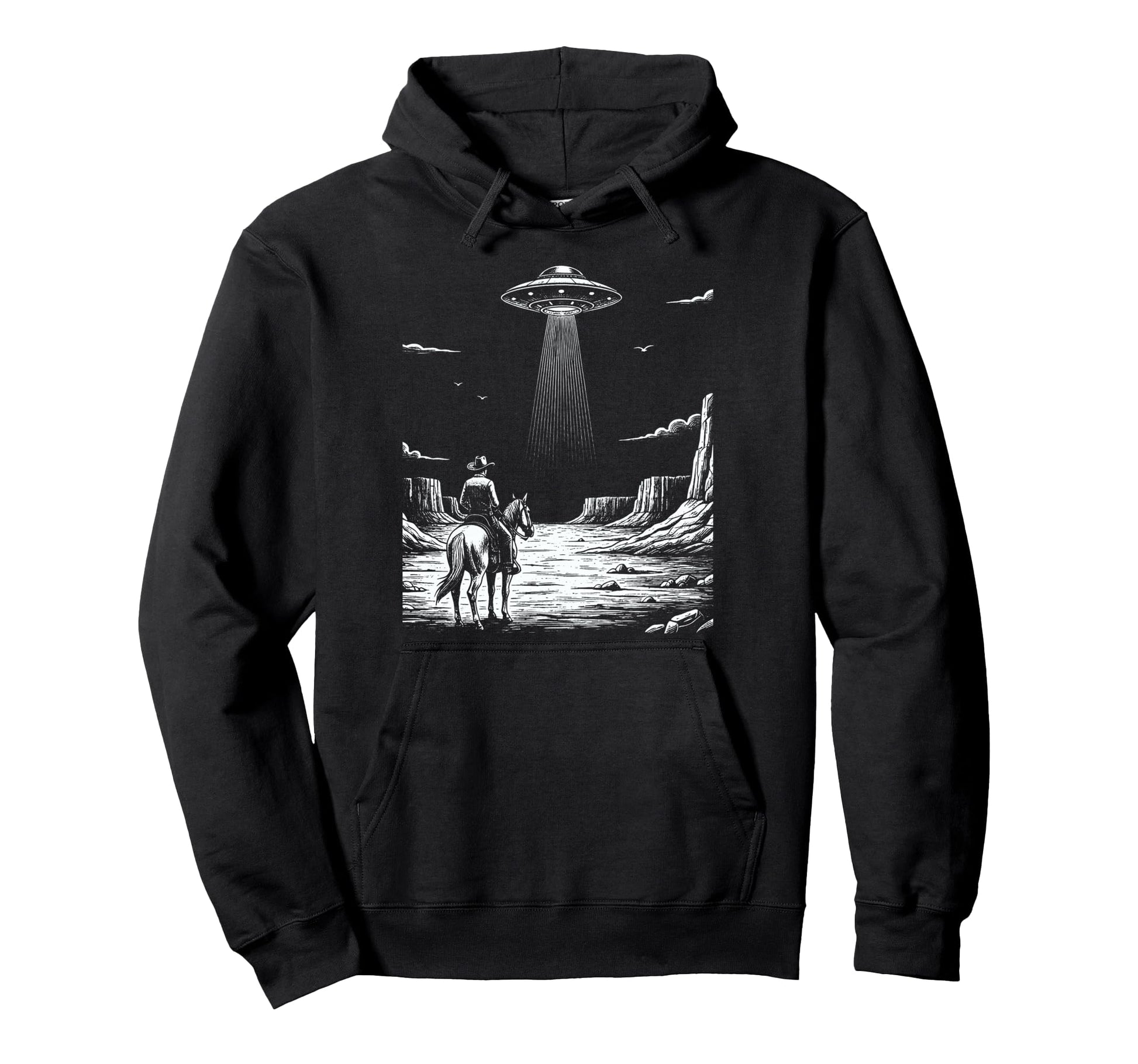 Cowboy Ufo Encounter Western Desert Country Hoodie - Novelty Apparel Unisex - T-Shirt, Sweatshirt, Hoodie