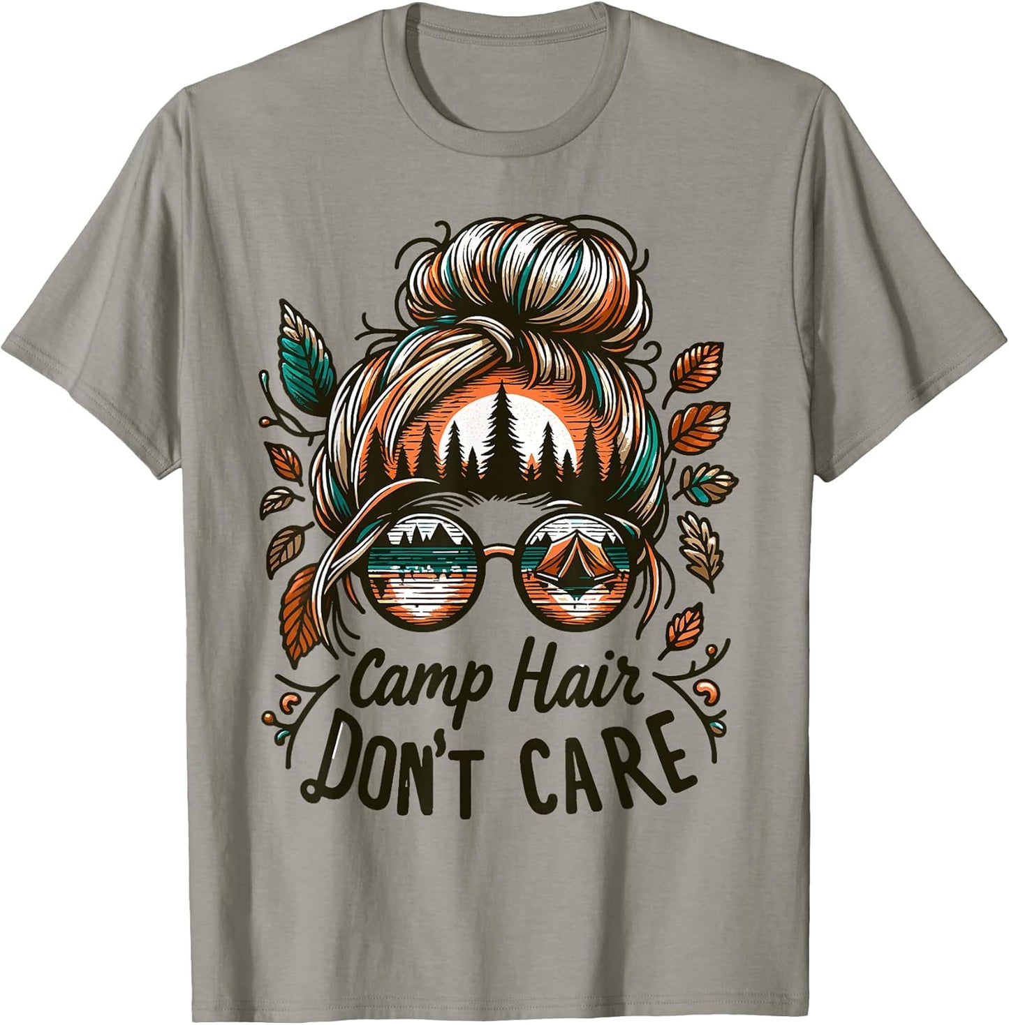 Camp Hair Dont Care Camping Love Messy Bun Outdoor - Adult & Kids T-Shirts, Sweatshirts & Hoodies apparel design preview 1