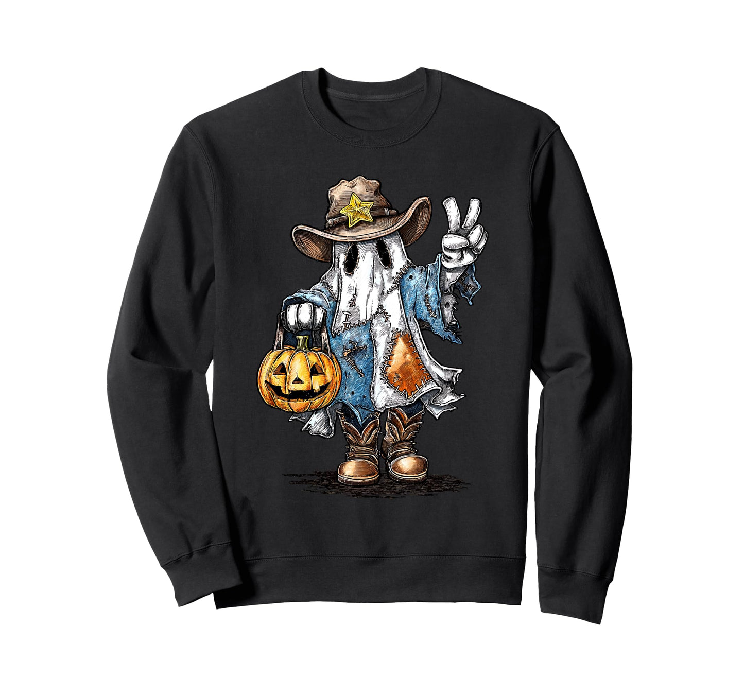 Cowboy Ghost Pumpkin Halloween Sweatshirt - Fun Novelty Design for Adults - T-Shirt, Sweatshirt, Hoodie