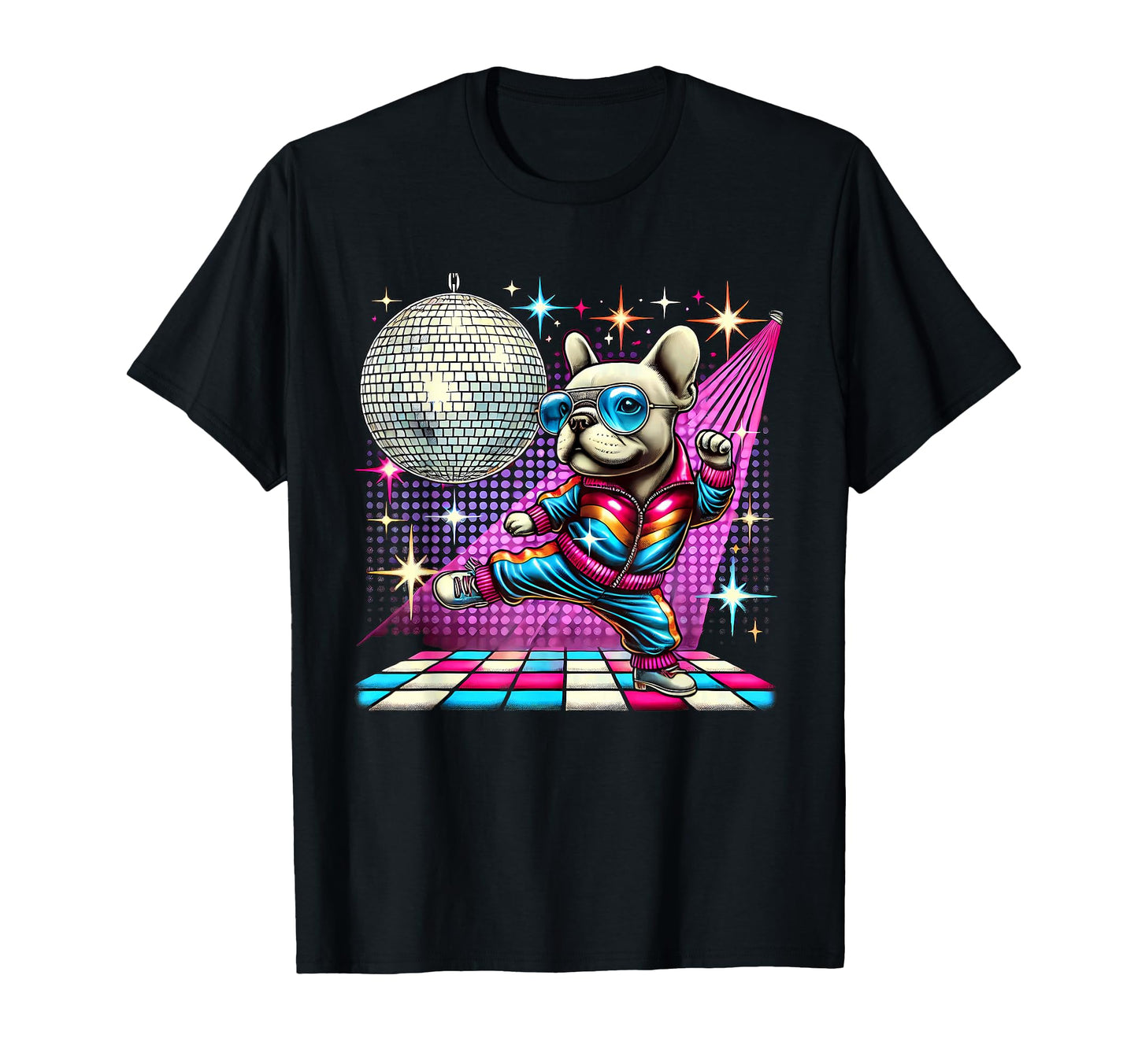 Aesthetic French Bulldog Disco T-Shirt - Fun Novelty Design for Adults - T-Shirt, Sweatshirt, Hoodie