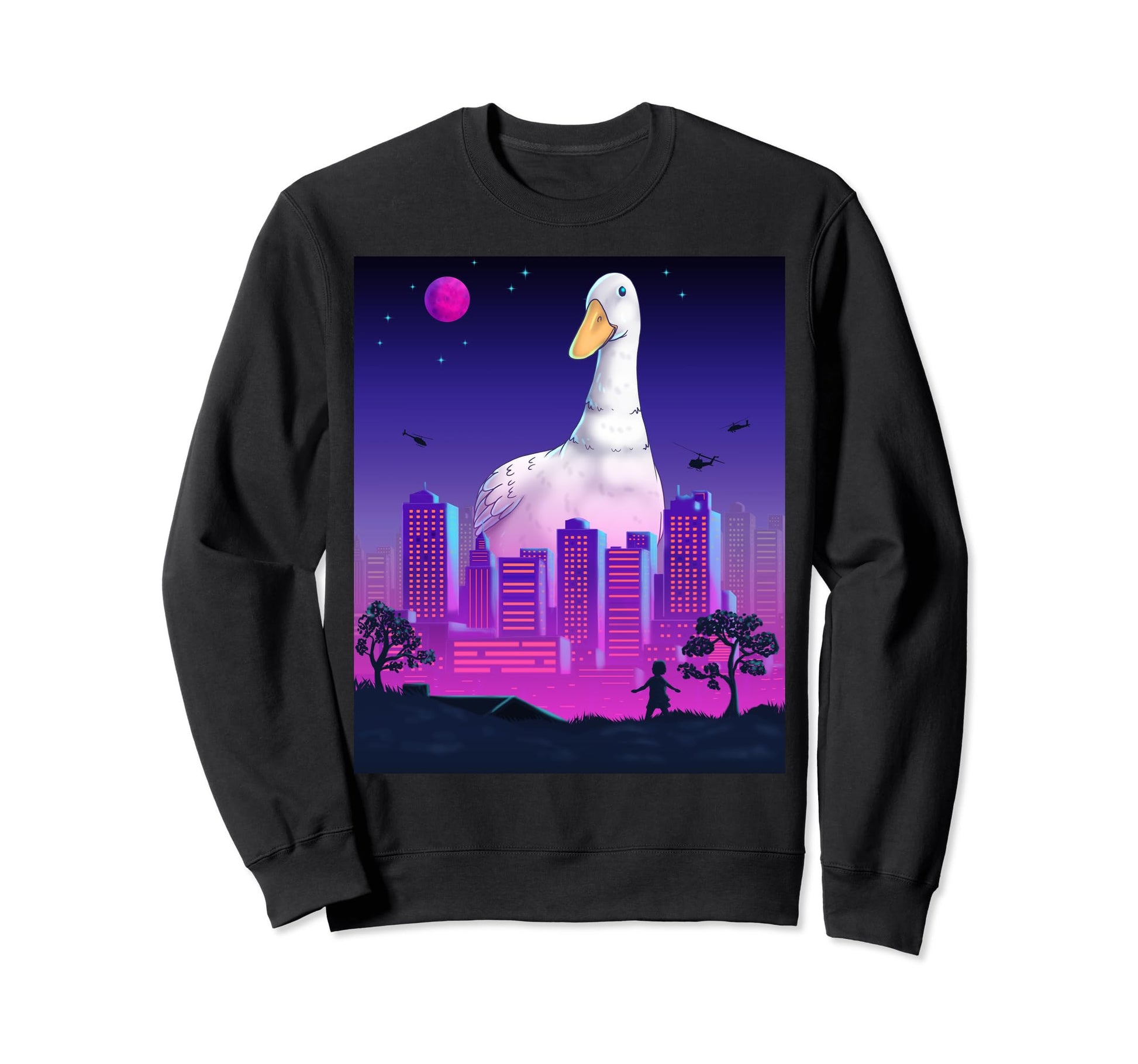Giant Duck Vaporwave Synthwave Sweatshirt - Trendy Graphic Unisex - T-Shirt, Sweatshirt, Hoodie