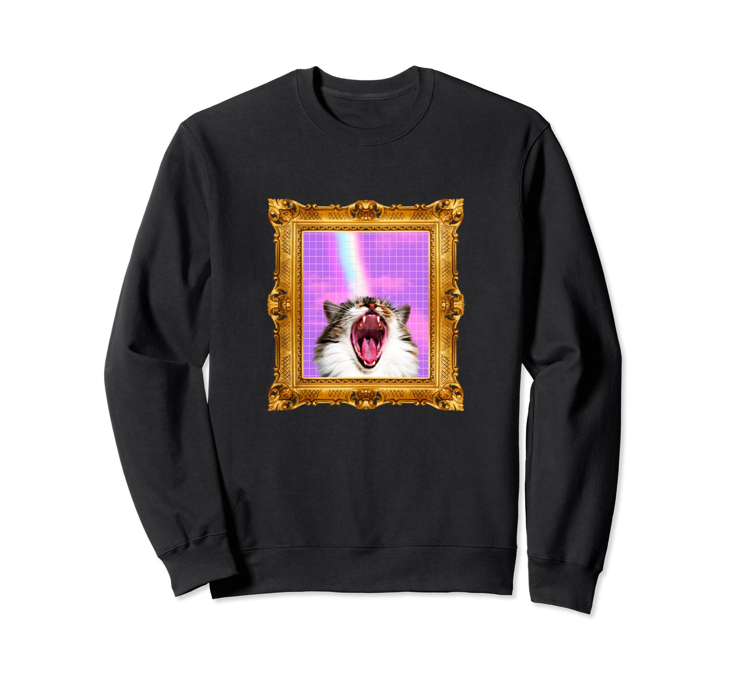 Funny Cat Portrait Retrowave Aesthetic Sweatshirt - Novelty Apparel Unisex - T-Shirt, Sweatshirt, Hoodie