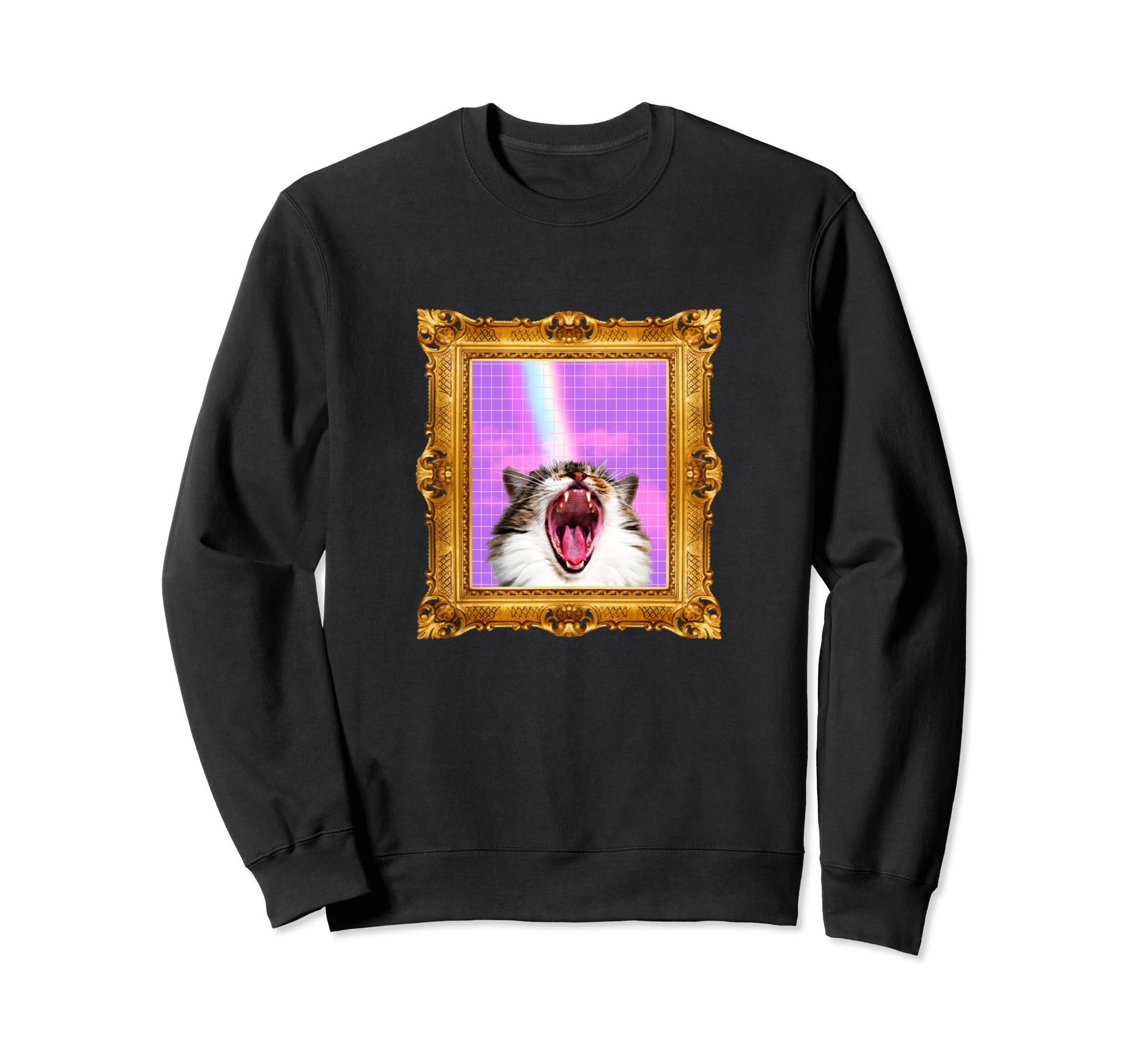 Funny Cat Portrait Retrowave Aesthetic Sweatshirt - Novelty Apparel Unisex - T-Shirt, Sweatshirt, Hoodie