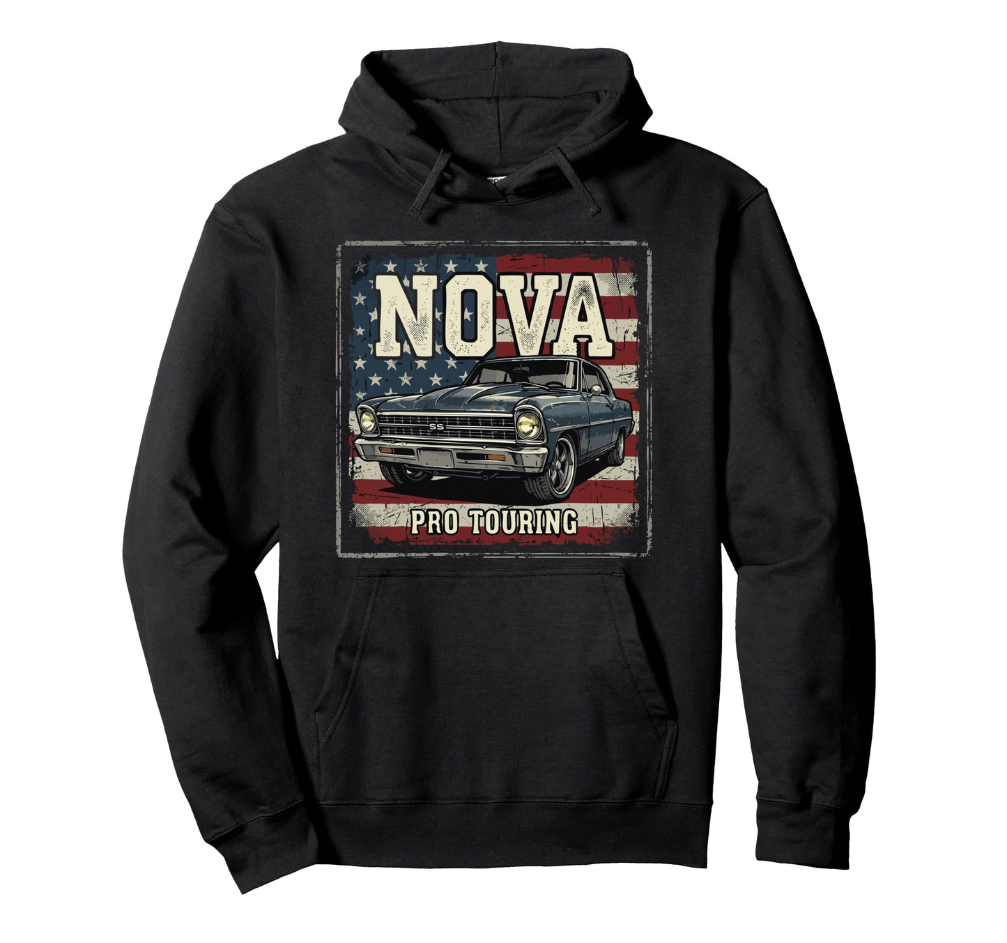 1966 1967 Nova Ss Pro Touring Usa Flag Hoodie - Unique Graphic Unisex - T-Shirt, Sweatshirt, Hoodie
