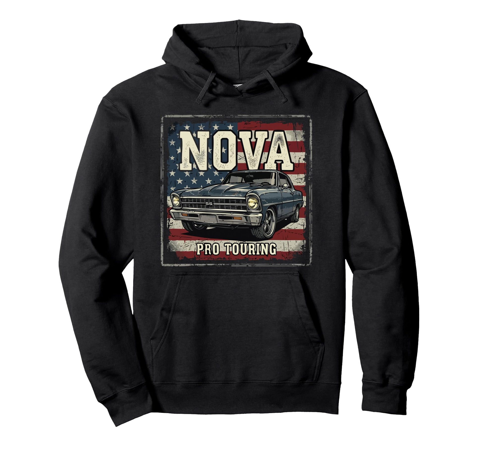 1966 1967 Nova Ss Pro Touring Usa Flag Hoodie - Unique Graphic Unisex - T-Shirt, Sweatshirt, Hoodie
