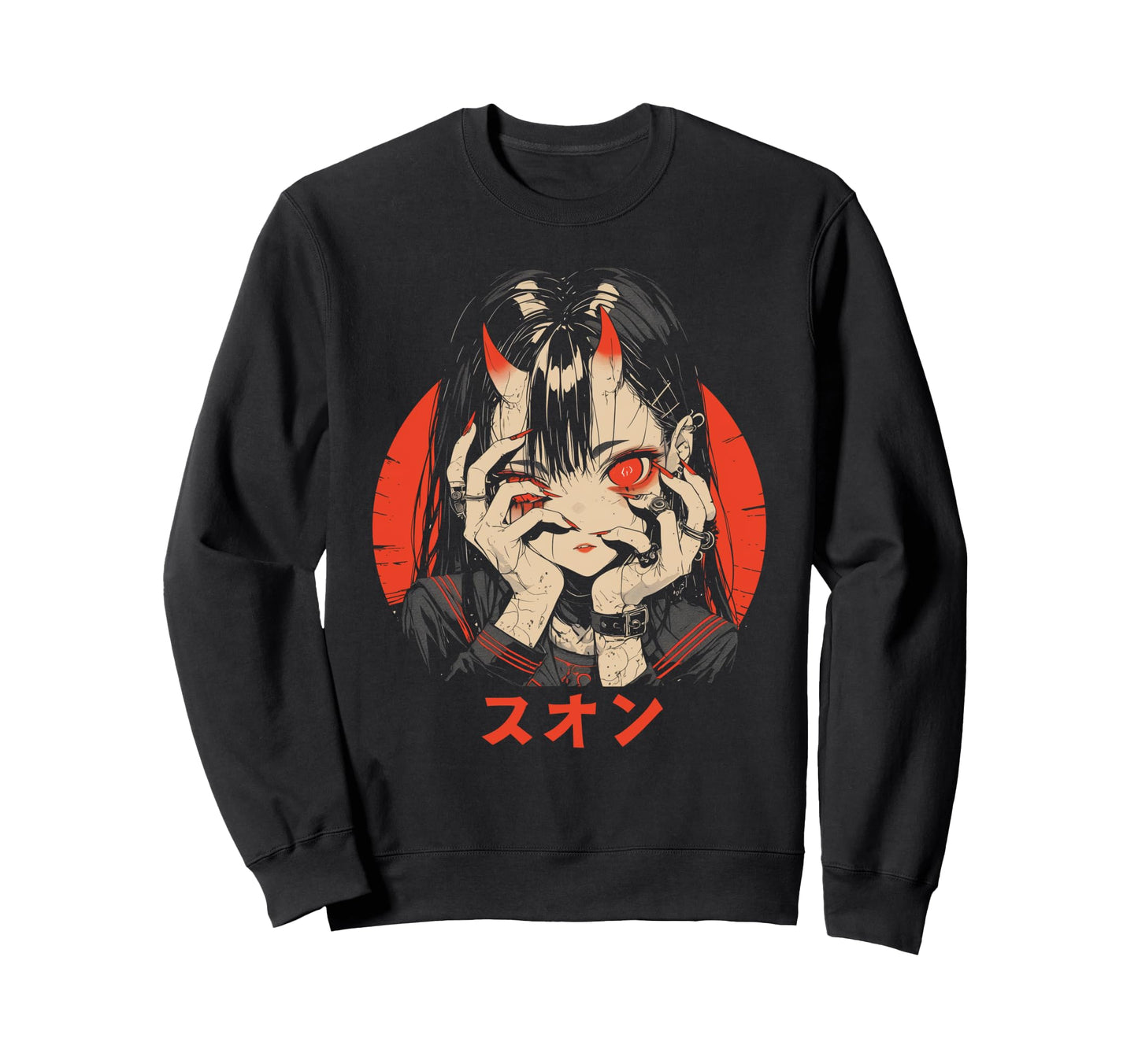 Goth Grunge Demon Anime Waifu Sweatshirt - Casual Everyday Wear Unisex - T-Shirt, Sweatshirt, Hoodie