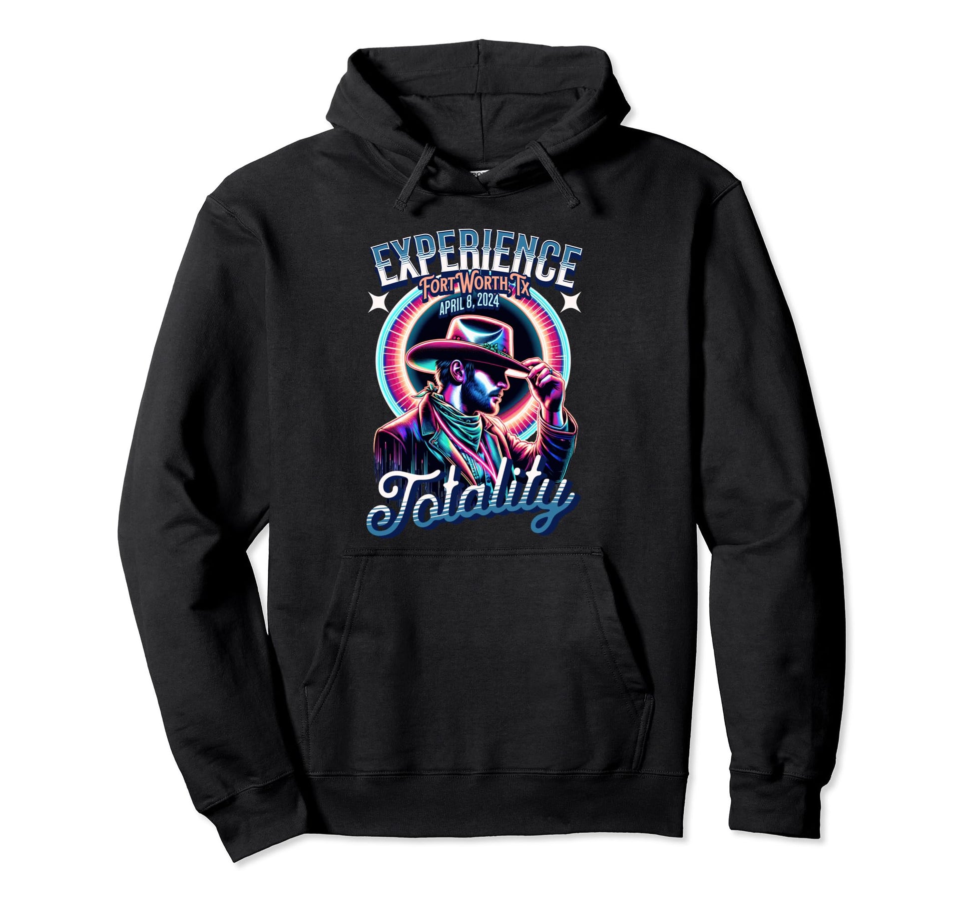 Total Solar Eclipse 2024 Cowboy Fort Worth Hoodie - Novelty Apparel Unisex - T-Shirt, Sweatshirt, Hoodie
