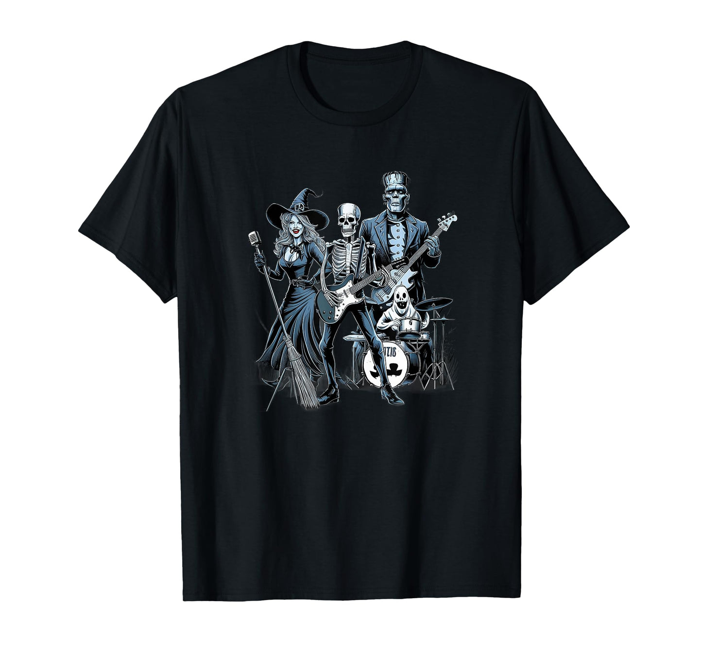 Rock Band Halloween Witch Skeleton T-Shirt - Custom Art Print Men Women - T-Shirt, Sweatshirt, Hoodie