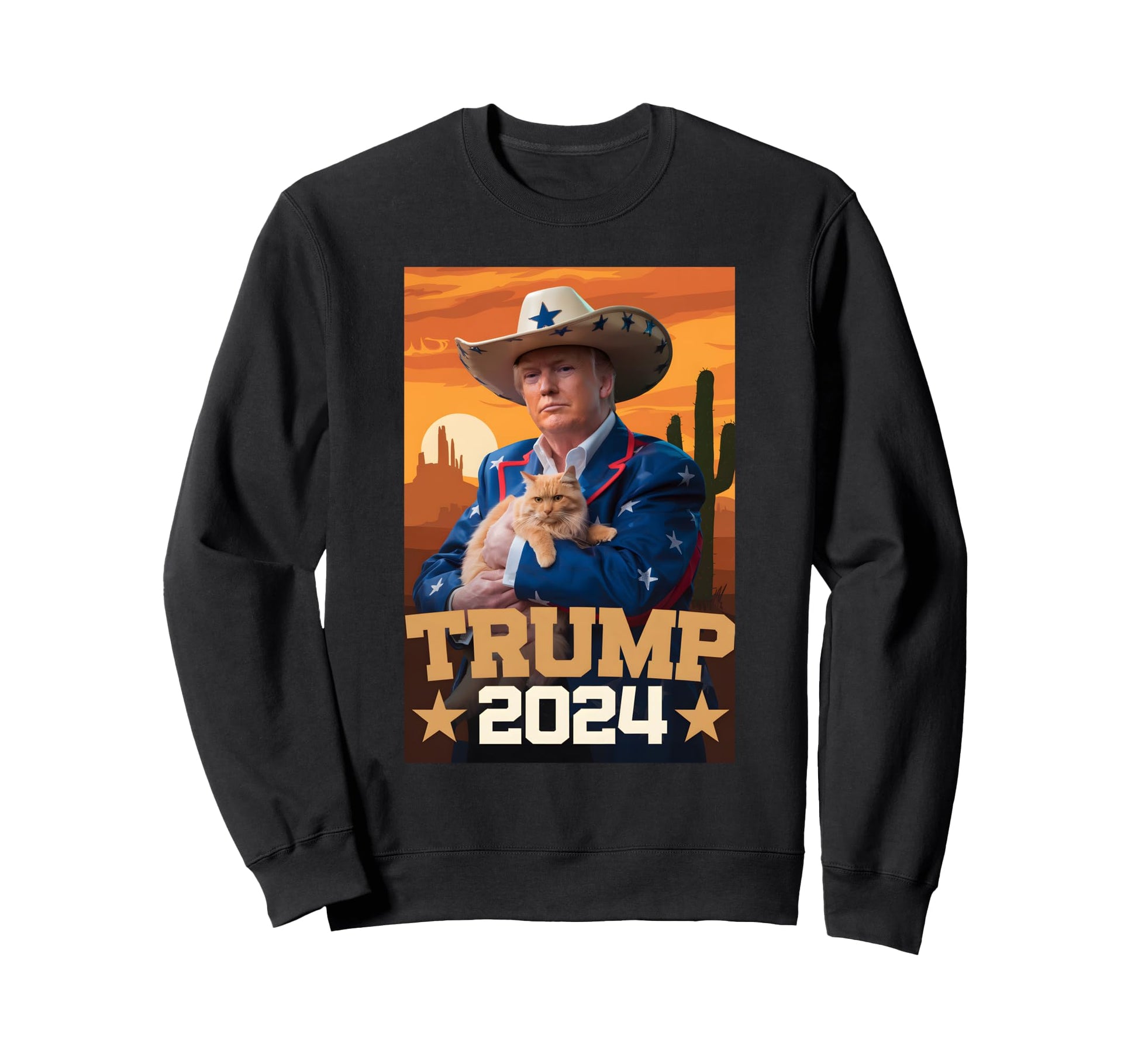 Funny Western Trump Cowboy And Cat Sweatshirt - Unique Graphic Men Women - T-Shirt, Sweatshirt, Hoodie