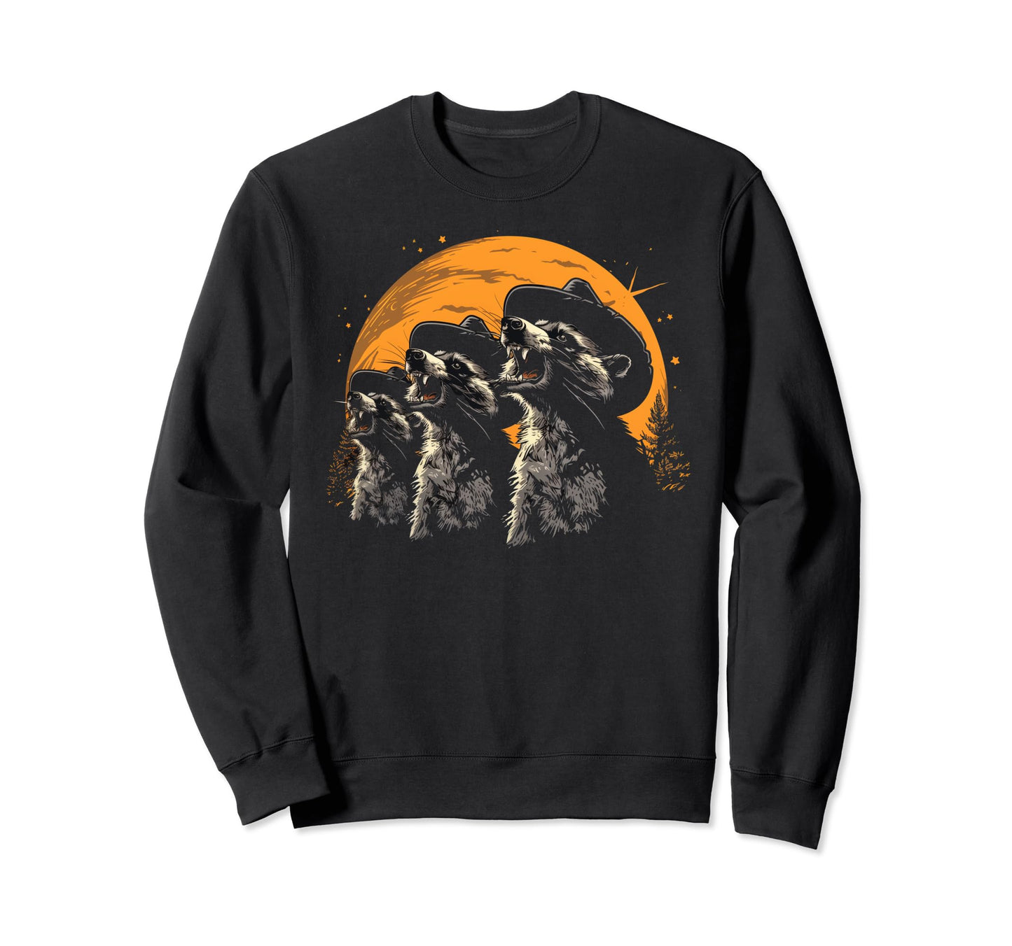 Raccoon Howling Moon Cowboy Funny Sweatshirt - Streetwear Style for Adults - T-Shirt, Sweatshirt, Hoodie
