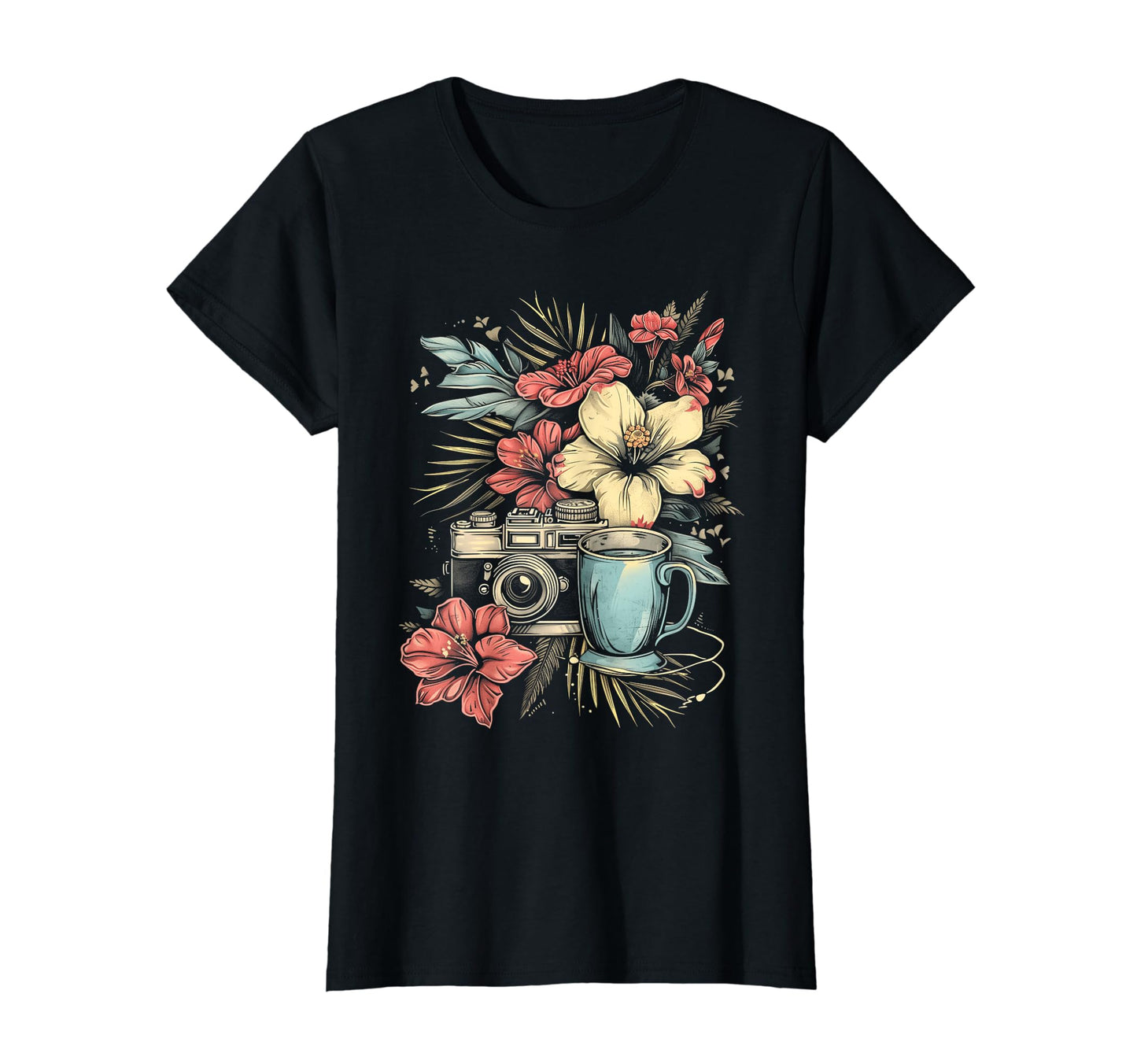 Photographer Coffee Camera Flowers T-Shirt - Streetwear Style for Adults - T-Shirt, Sweatshirt, Hoodie
