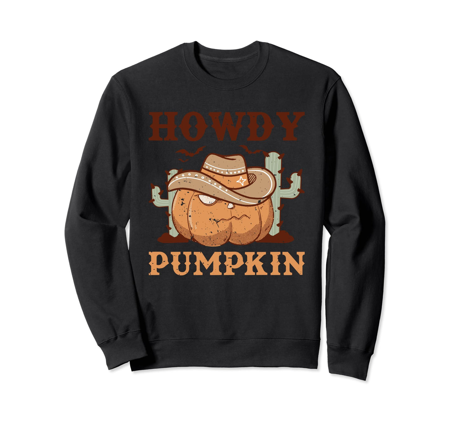 Howdy Pumpkin Western Halloween Sweatshirt - Graphic Print Men Women - T-Shirt, Sweatshirt, Hoodie