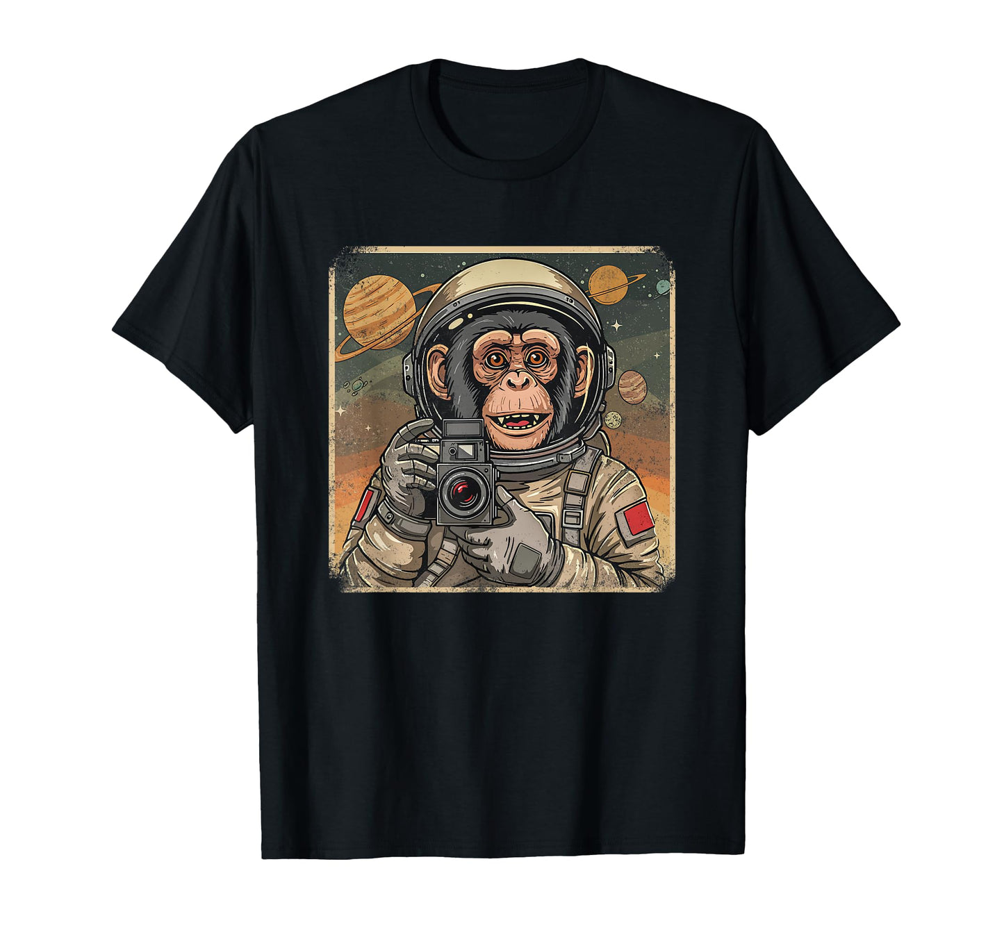 Astronaut Monkey Space Travel Old Camera T-Shirt - Graphic Print Men Women - T-Shirt, Sweatshirt, Hoodie