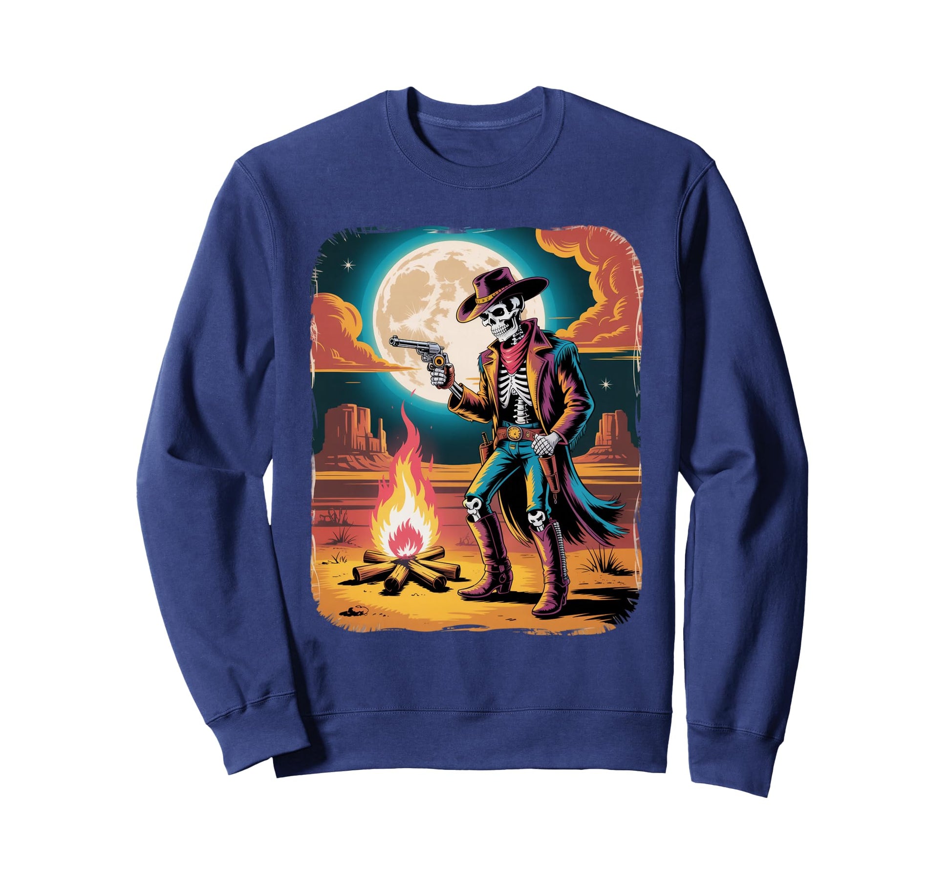 90S Airbrushed Skeleton Cowboy Sweatshirt - Novelty Apparel Men Women - T-Shirt, Sweatshirt, Hoodie