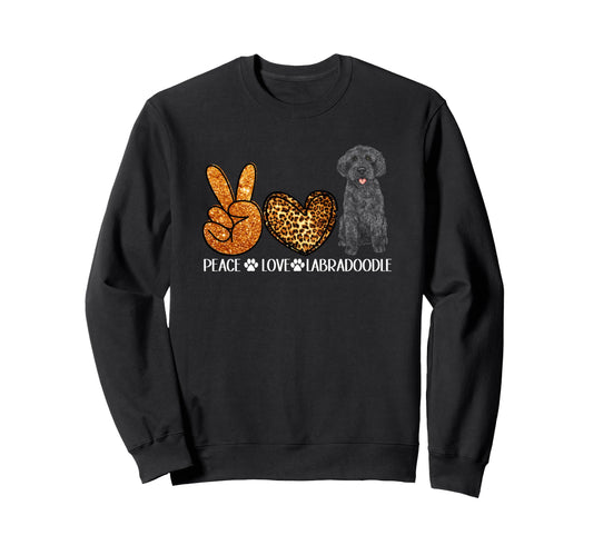 Black Labradoodle Dog Lover Peace Sweatshirt - Custom Art Print Unisex - T-Shirt, Sweatshirt, Hoodie