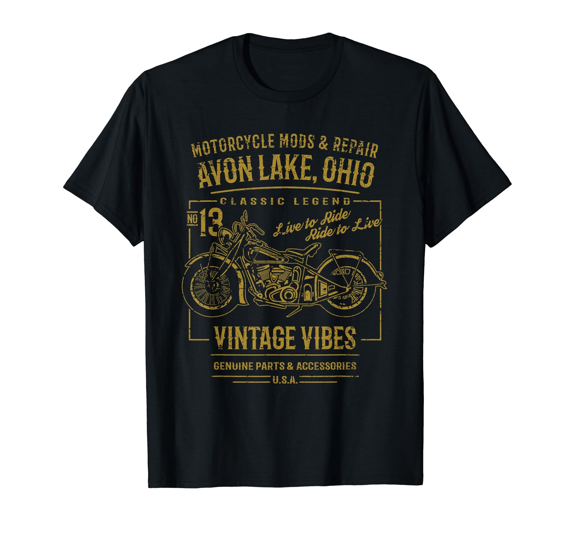 Avon Lake Oh Usa Distressed Motorcycle T-Shirt - Trendy Graphic for Adults - T-Shirt, Sweatshirt, Hoodie