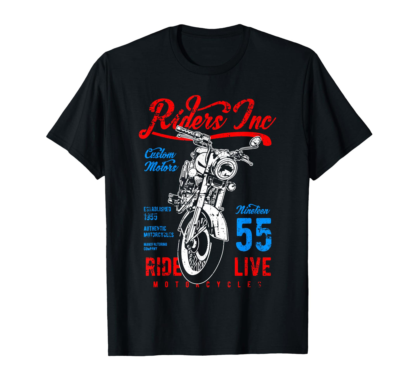 Riders Inc 1955 Motorcycle Distressed T-Shirt - Streetwear Style for Adults - T-Shirt, Sweatshirt, Hoodie