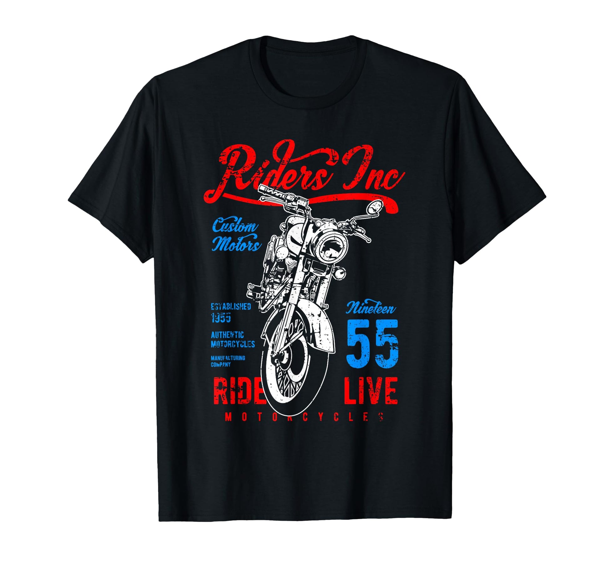 Riders Inc 1955 Motorcycle Distressed T-Shirt - Streetwear Style for Adults - T-Shirt, Sweatshirt, Hoodie