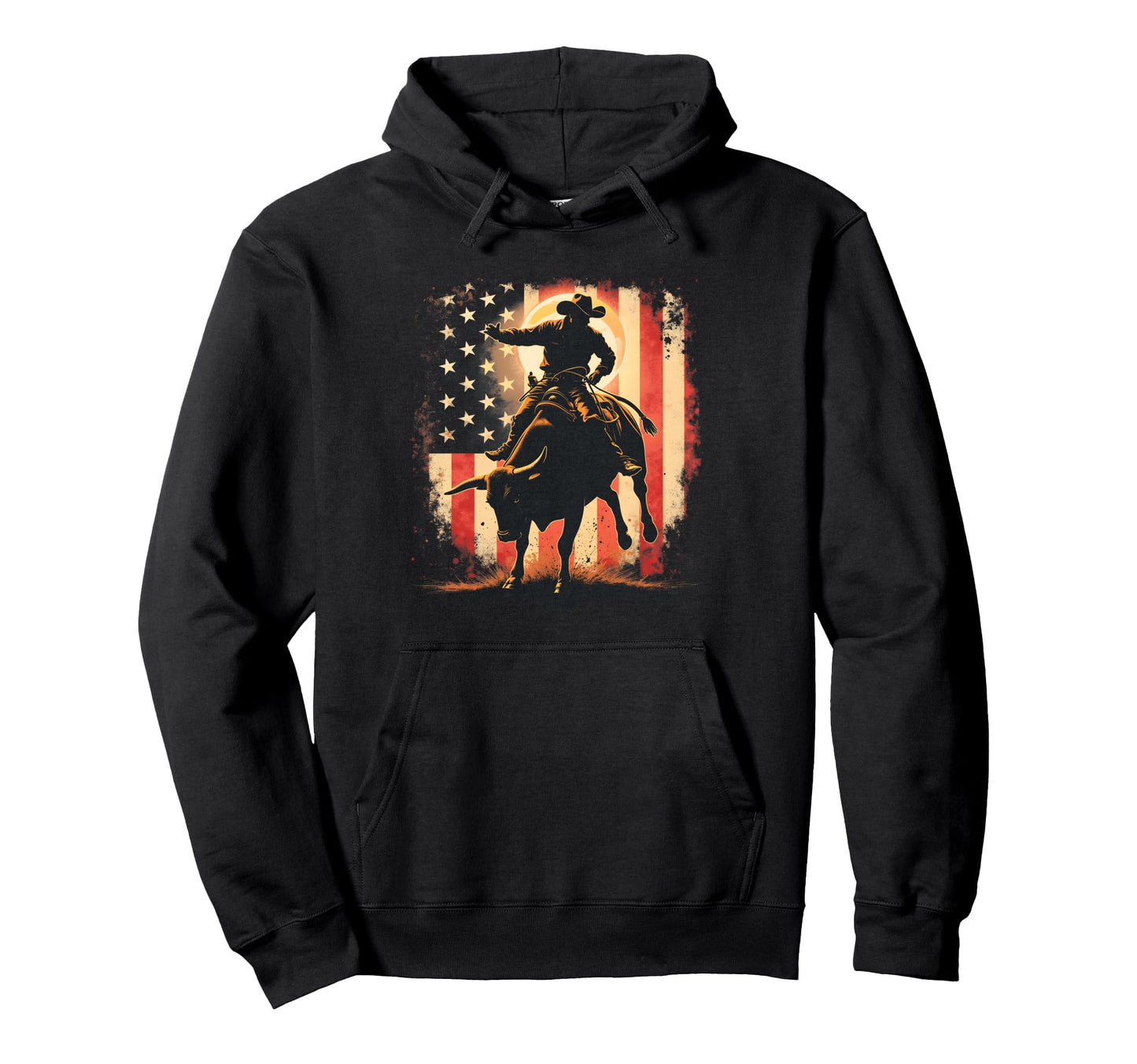 Patriotic Rodeo Bull Rider Cowboy Usa Hoodie - Minimalist Print for Adults - T-Shirt, Sweatshirt, Hoodie