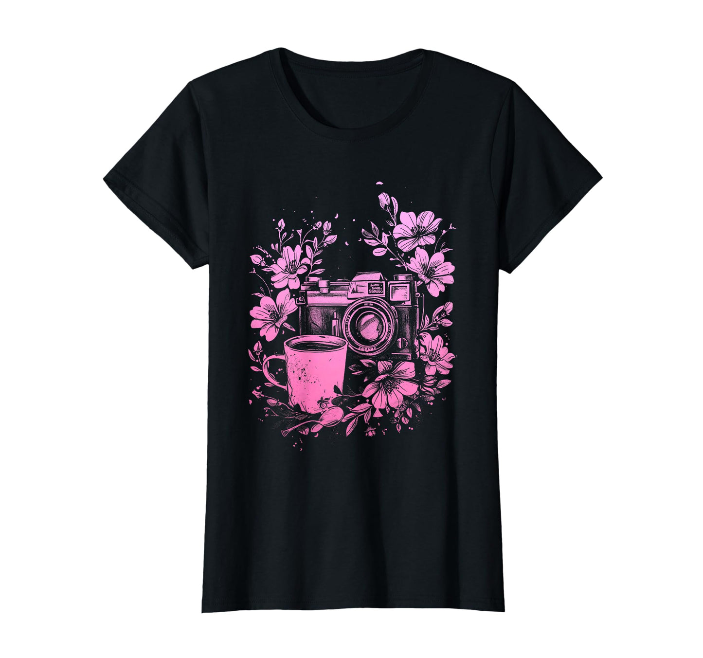 Photographer Coffee Camera Flowers T-Shirt - Trendy Graphic Unisex - T-Shirt, Sweatshirt, Hoodie