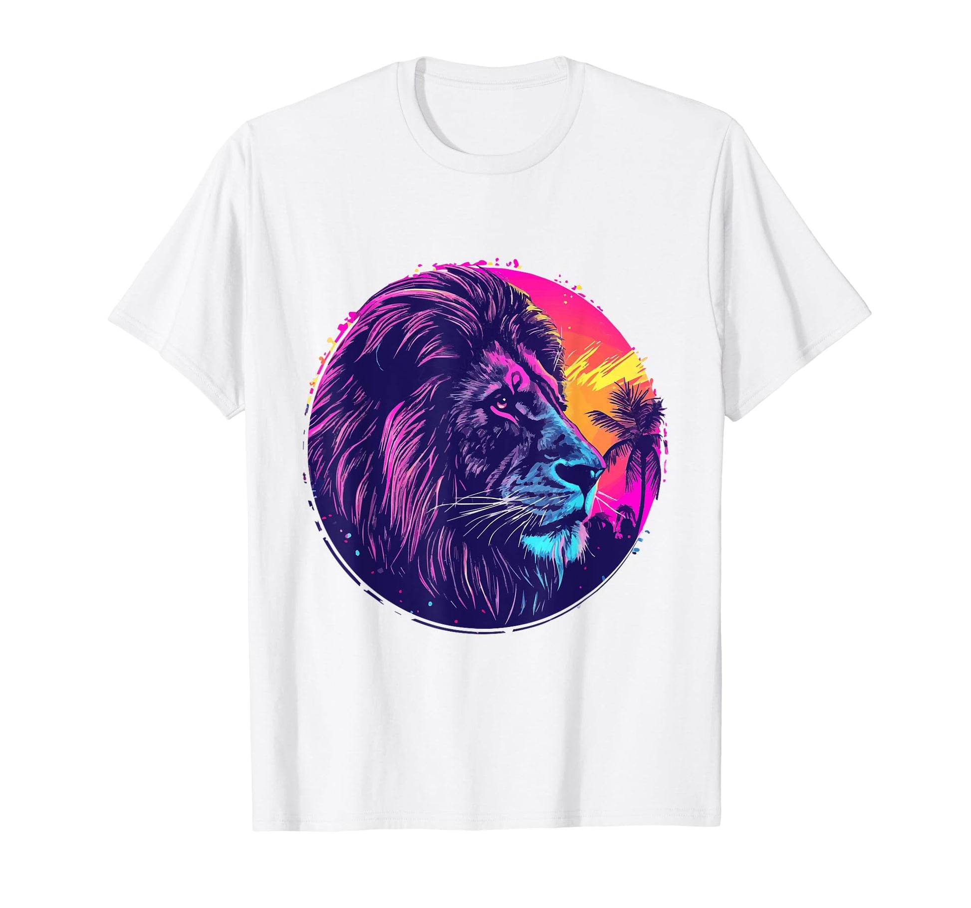 Lion 80S Synthwave And Neon Colors T-Shirt - Custom Art Print for Adults - T-Shirt, Sweatshirt, Hoodie