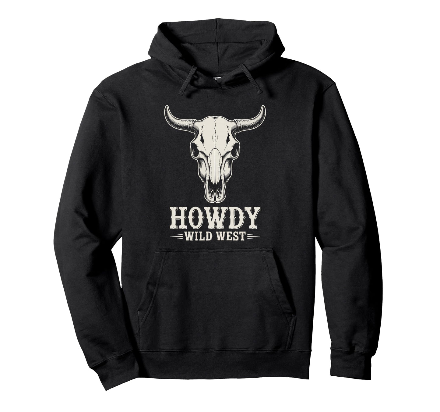 Howdy Wild West Bull Skull Illustration Hoodie - Graphic Print Unisex - T-Shirt, Sweatshirt, Hoodie