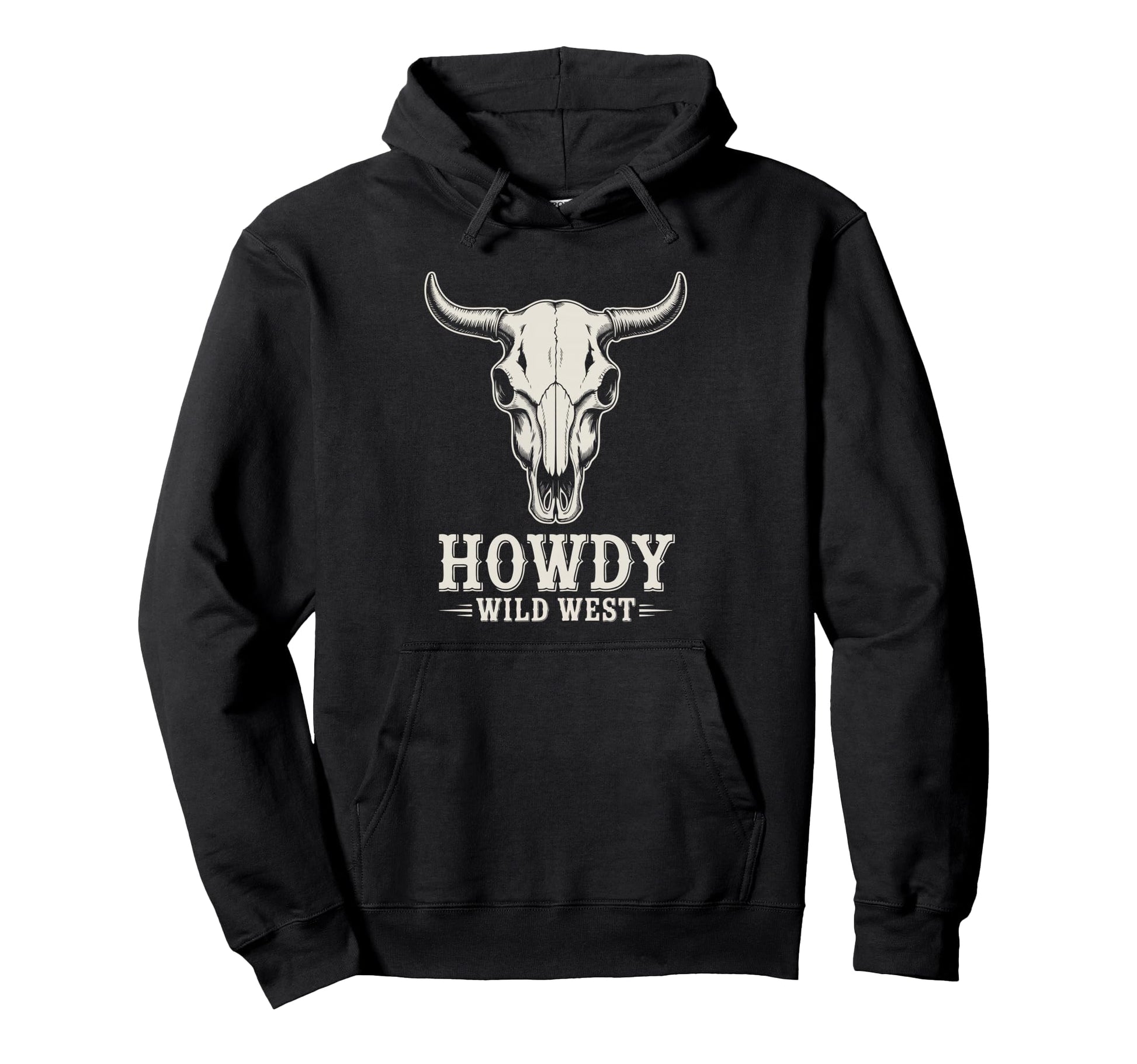 Howdy Wild West Bull Skull Illustration Hoodie - Graphic Print Unisex - T-Shirt, Sweatshirt, Hoodie
