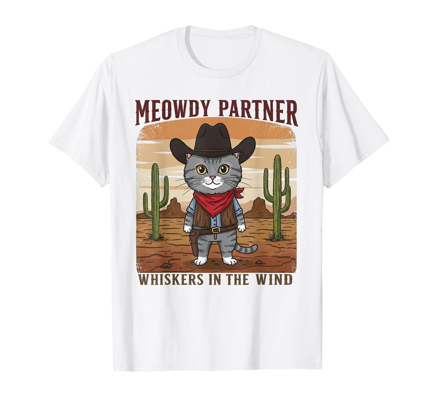 Meowdy Partner Cat Cowboy Western Rodeo T-Shirt - Custom Art Print Unisex - T-Shirt, Sweatshirt, Hoodie