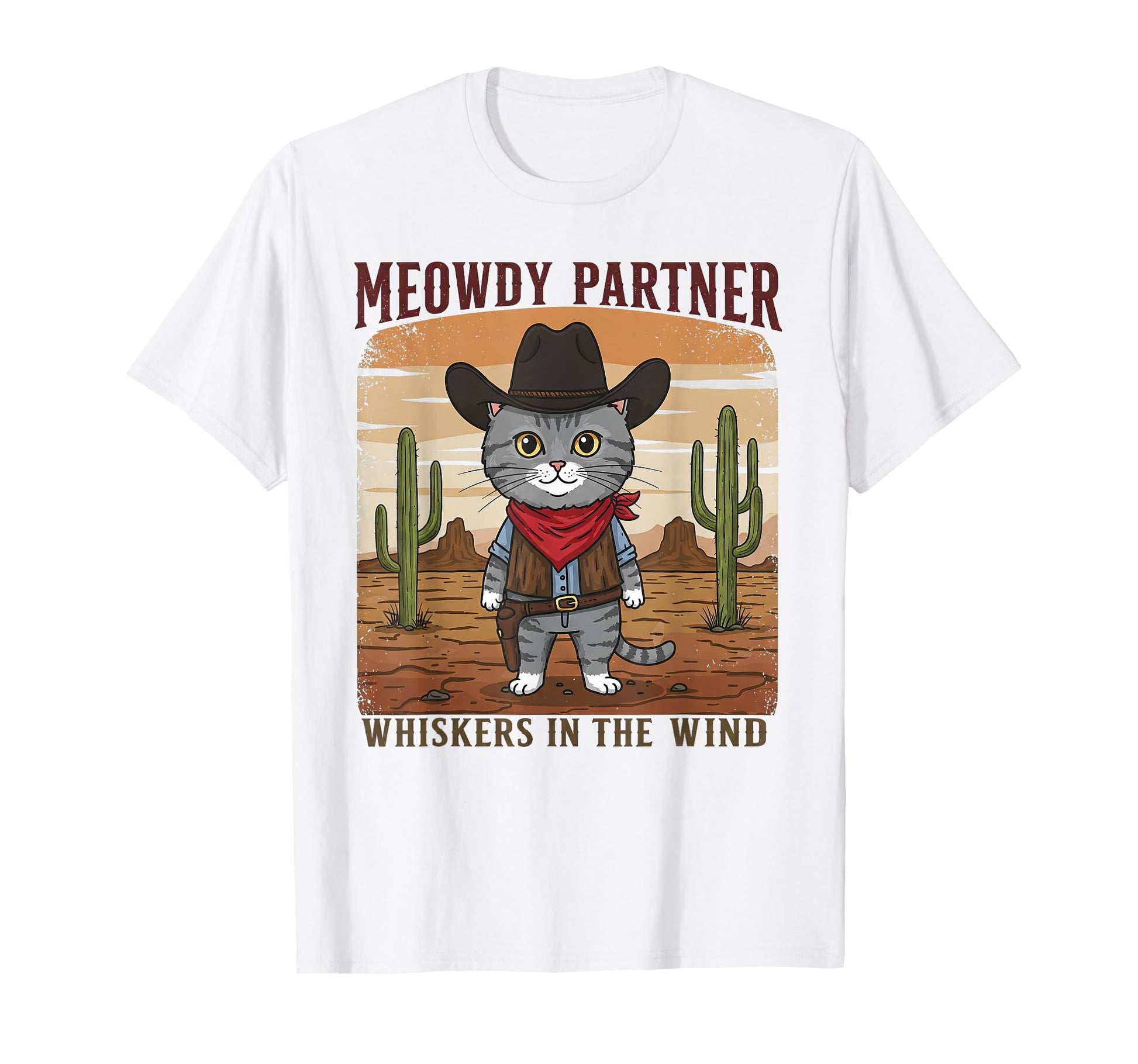 Meowdy Partner Cat Cowboy Western Rodeo T-Shirt - Custom Art Print Unisex - T-Shirt, Sweatshirt, Hoodie