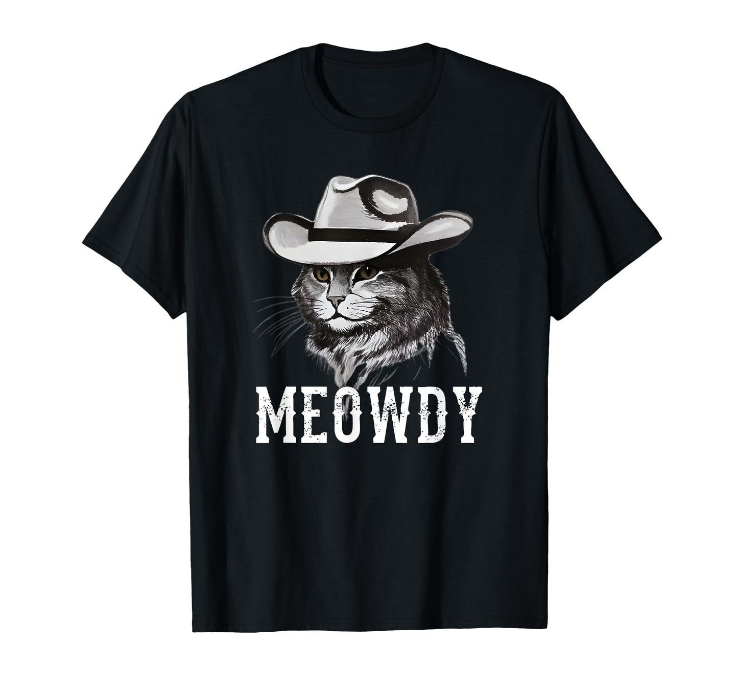 Meowdy Cat Cowboy Hat Funny T-Shirt - Minimalist Print for Adults - T-Shirt, Sweatshirt, Hoodie