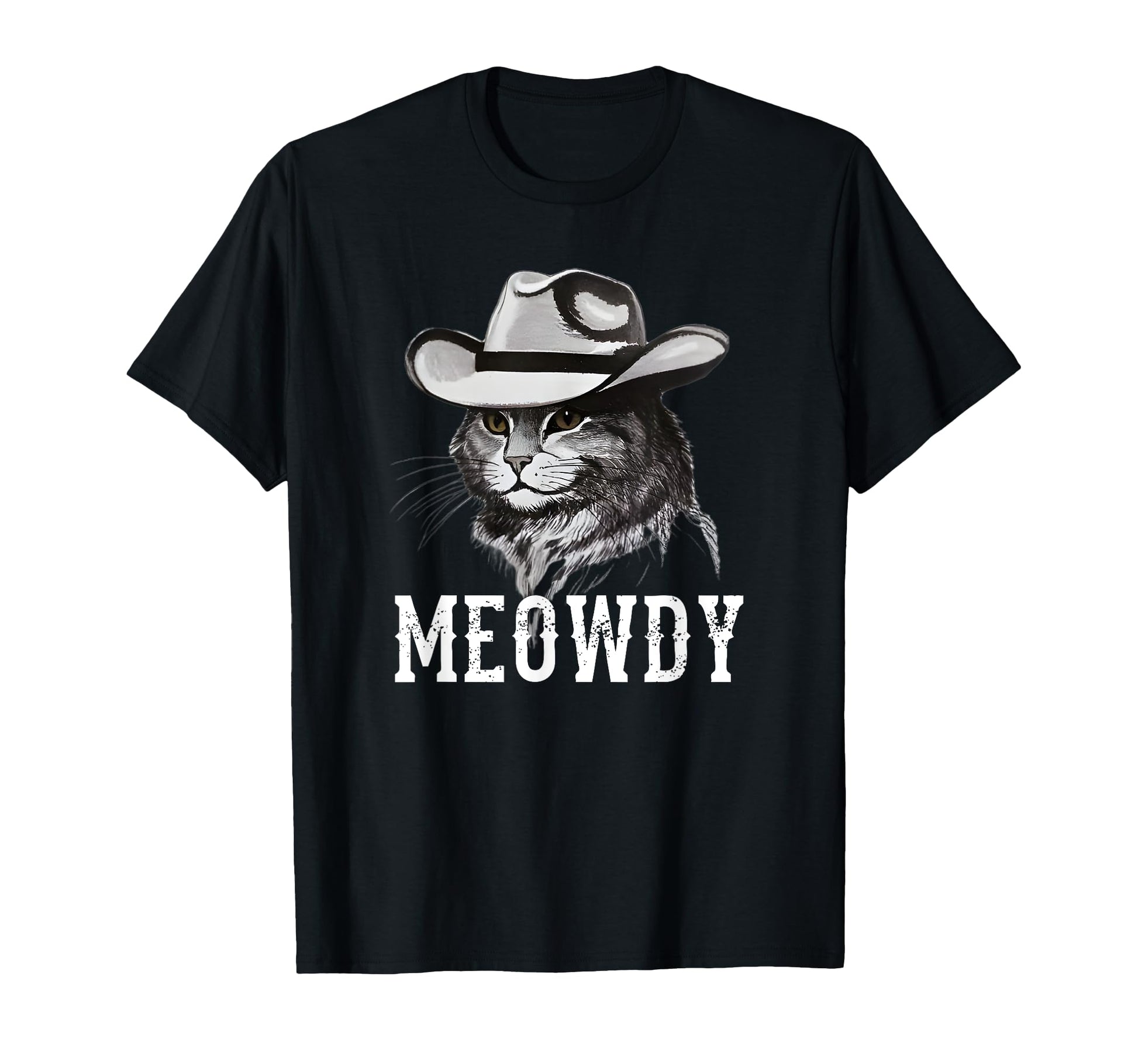 Meowdy Cat Cowboy Hat Funny T-Shirt - Minimalist Print for Adults - T-Shirt, Sweatshirt, Hoodie