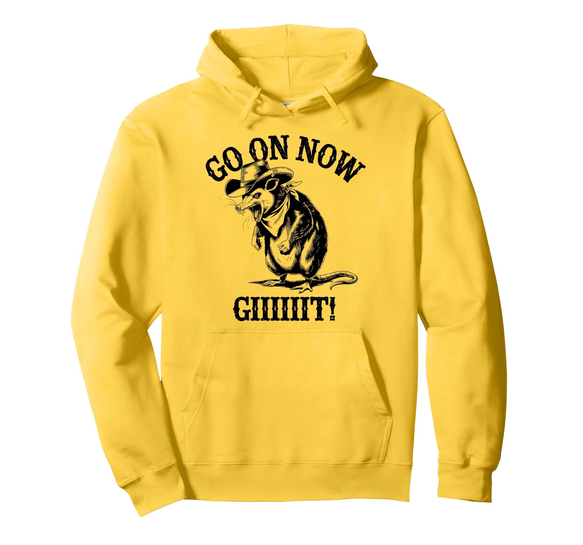 Go Now Git Cowboy Opossum Country Hoodie - Novelty Apparel for Adults - T-Shirt, Sweatshirt, Hoodie