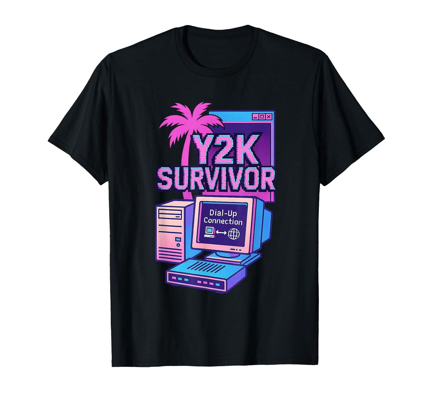 Dial Up Survivor Computer Vaporwave T-Shirt - Aesthetic Graphic Unisex - T-Shirt, Sweatshirt, Hoodie