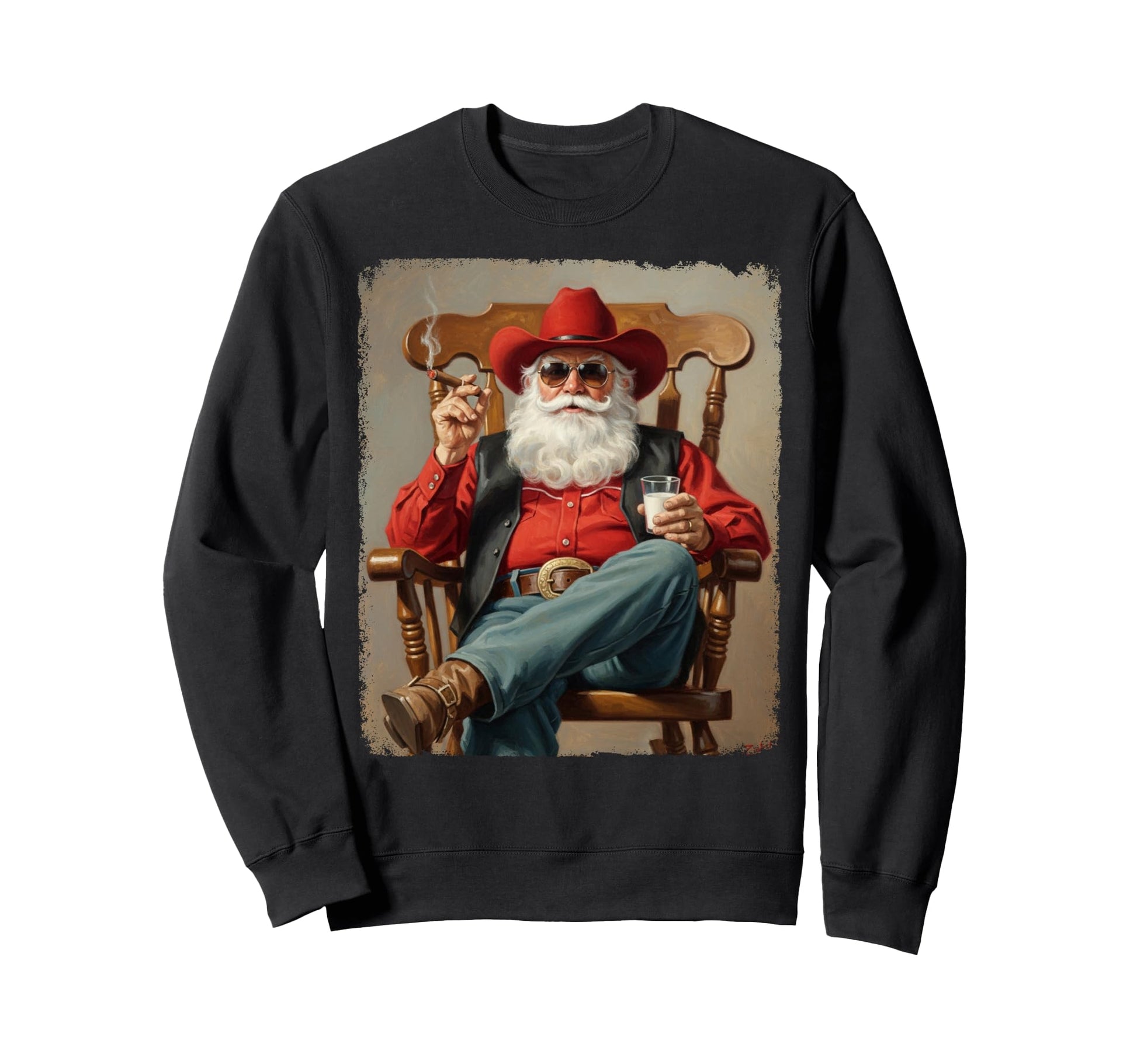Country Cowboy Santa Sweatshirt - Casual Everyday Wear for Adults - T-Shirt, Sweatshirt, Hoodie
