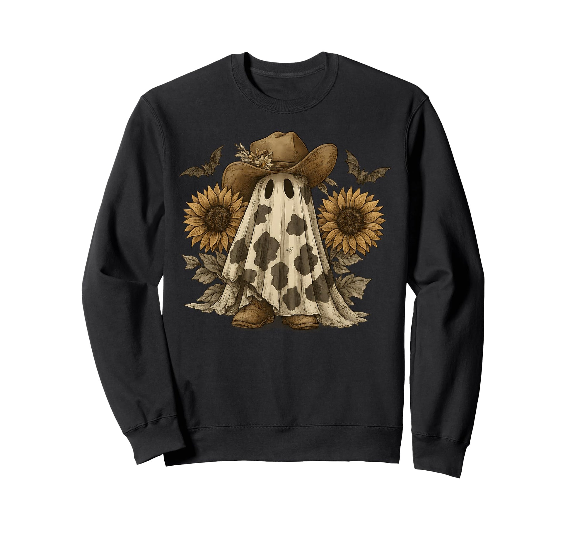Ghost Cowboy Halloween Sunflower Sweatshirt - Fun Novelty Design Unisex - T-Shirt, Sweatshirt, Hoodie