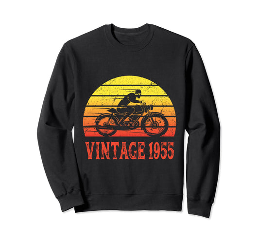 1955 Birthday Racer Motorcycle Biker Sweatshirt - Minimalist Print Unisex - T-Shirt, Sweatshirt, Hoodie