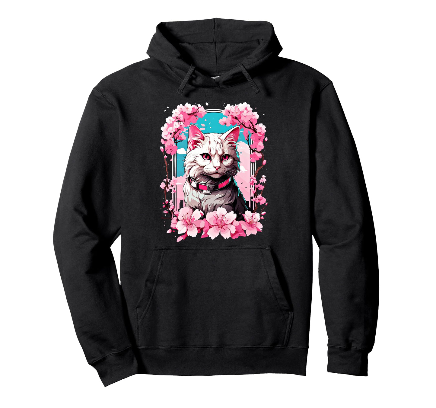 Anime Cat Japanese Vaporwave Aesthetic Hoodie - Trendy Graphic for Adults - T-Shirt, Sweatshirt, Hoodie