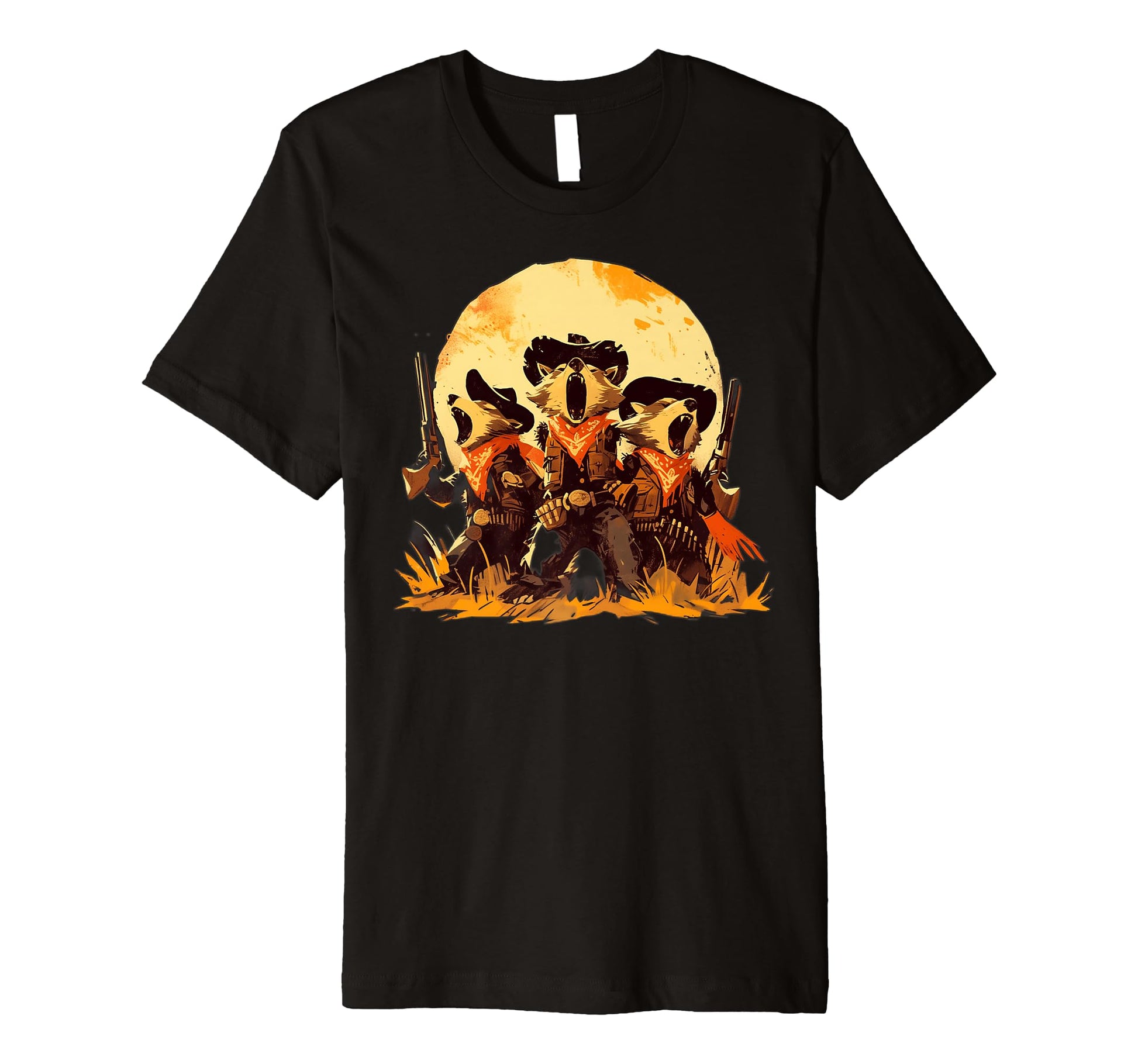 Raccoon Howling Moon Cowboy Funny T-Shirt - Novelty Apparel Men Women - T-Shirt, Sweatshirt, Hoodie
