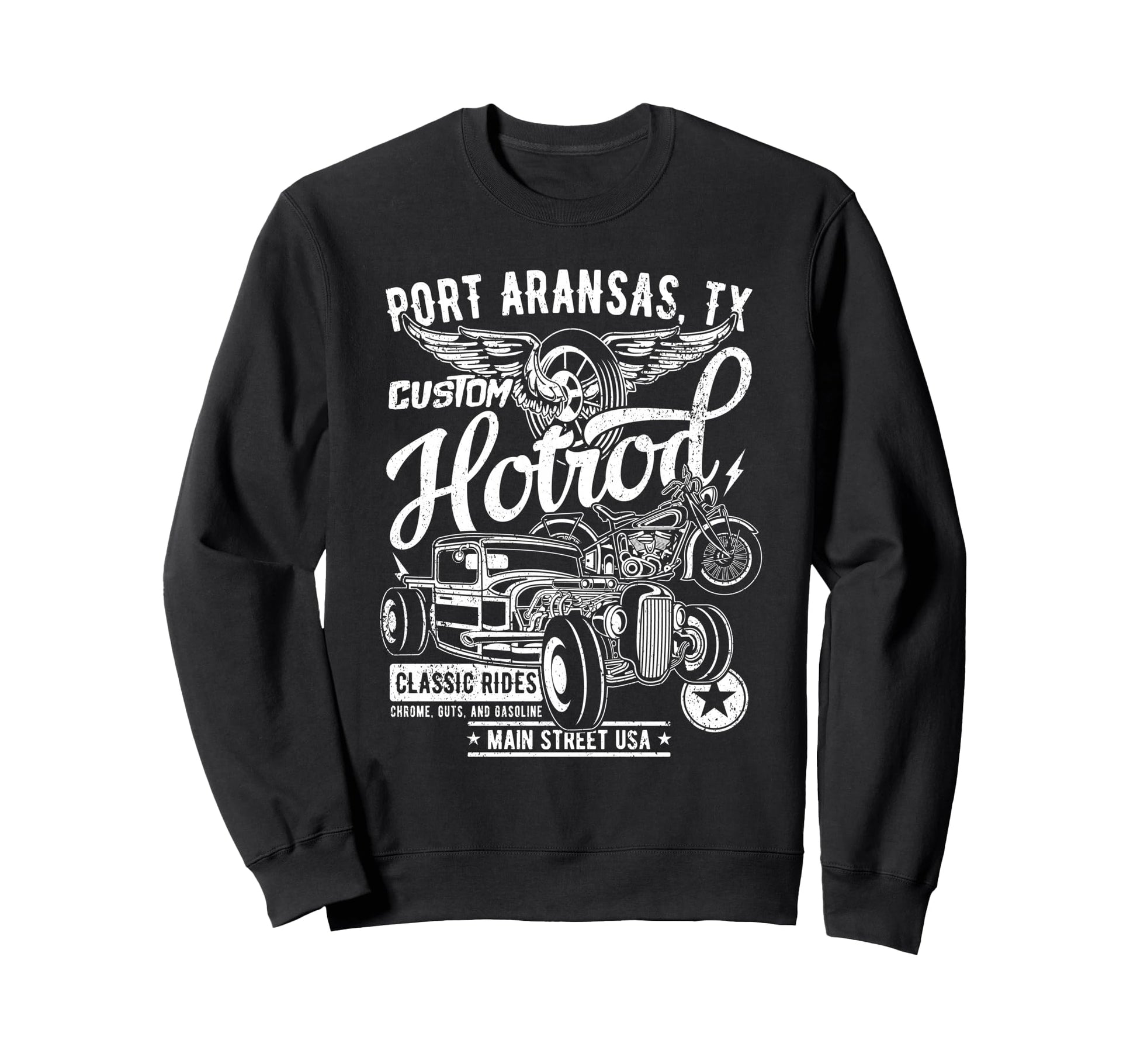 Port Aransas Tx Hotrod Car And Sweatshirt - Novelty Apparel Men Women - T-Shirt, Sweatshirt, Hoodie