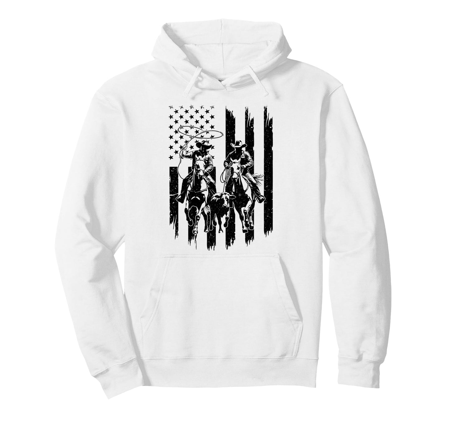 Usa Flag Rodeo Team Roping Cowboy Hoodie - Casual Everyday Wear for Adults - T-Shirt, Sweatshirt, Hoodie
