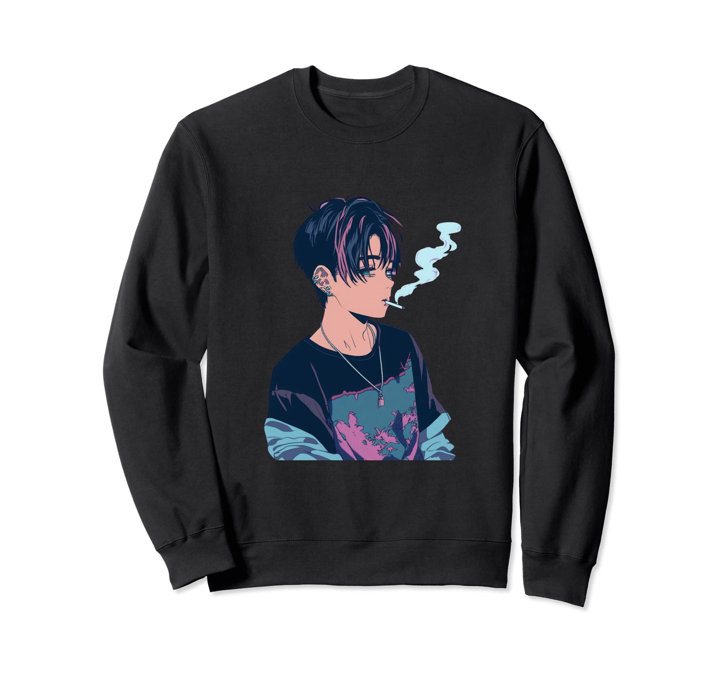 Anime Smoking Sad Japanese Sweatshirt - Fun Novelty Design for Adults - T-Shirt, Sweatshirt, Hoodie