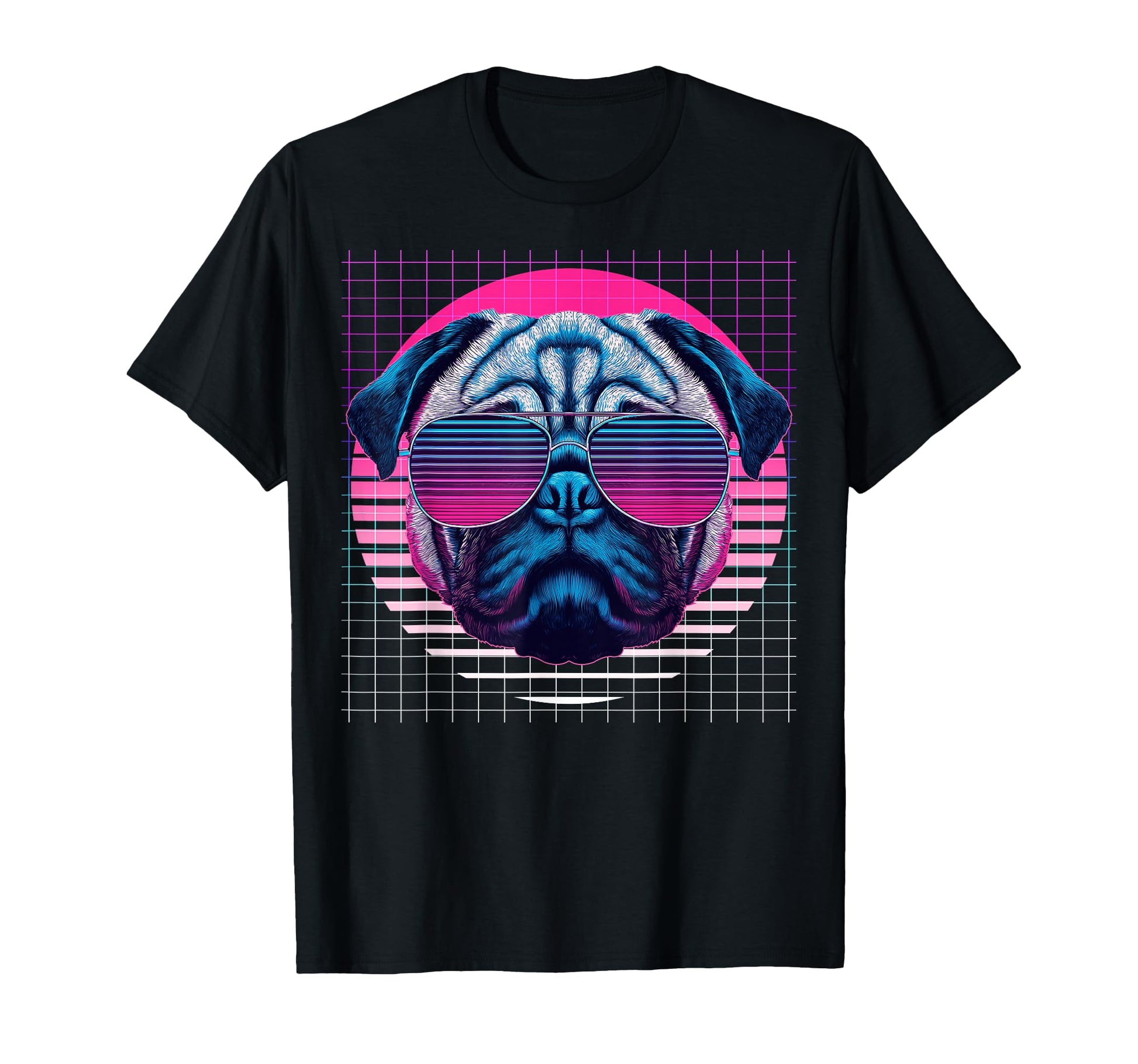 Pug Sunglasses Dog Vaporwave Aesthetic T-Shirt - Graphic Print for Adults - T-Shirt, Sweatshirt, Hoodie