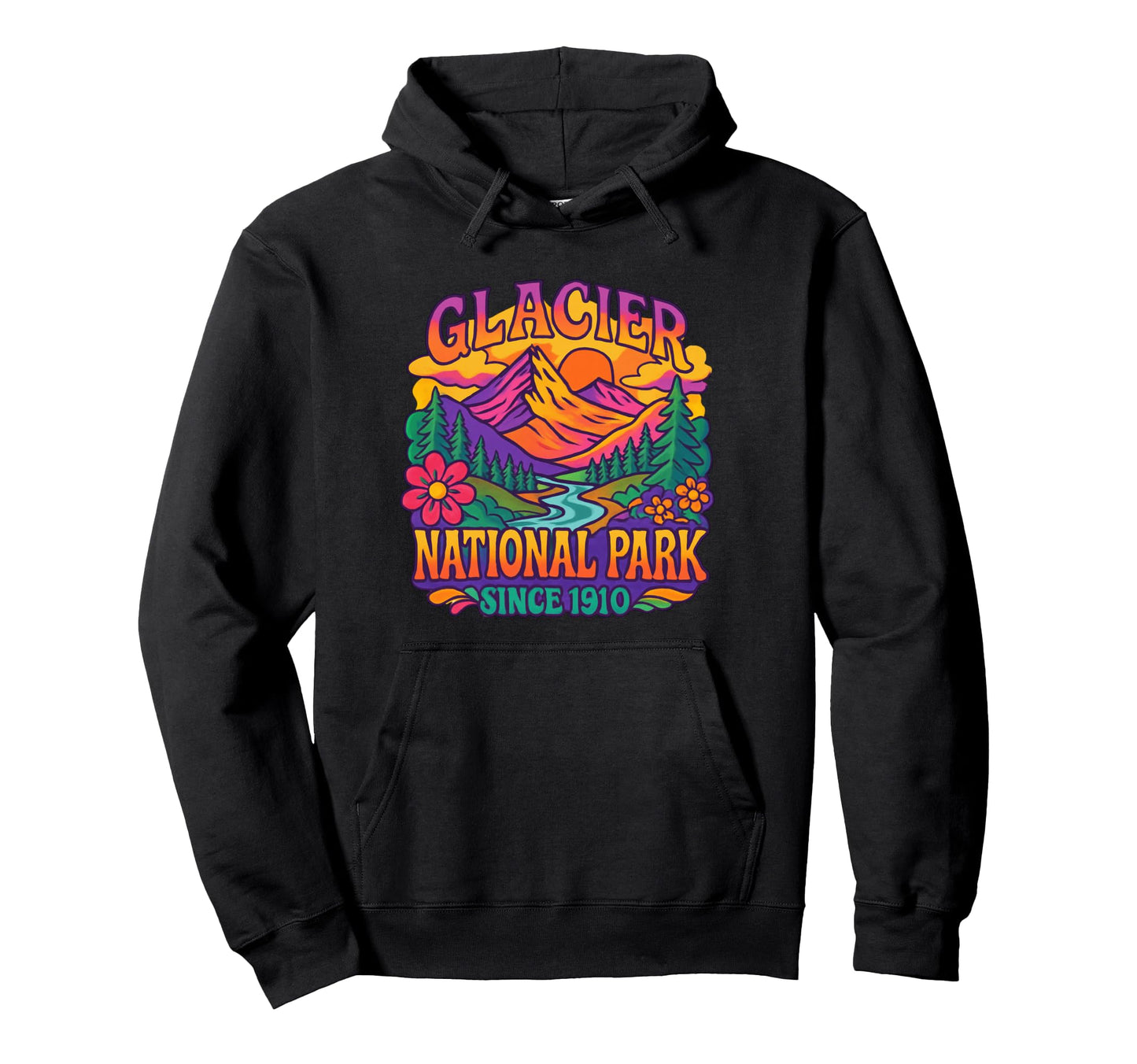 Glacier National Park 70S Hoodie - Fun Novelty Design Men Women - T-Shirt, Sweatshirt, Hoodie