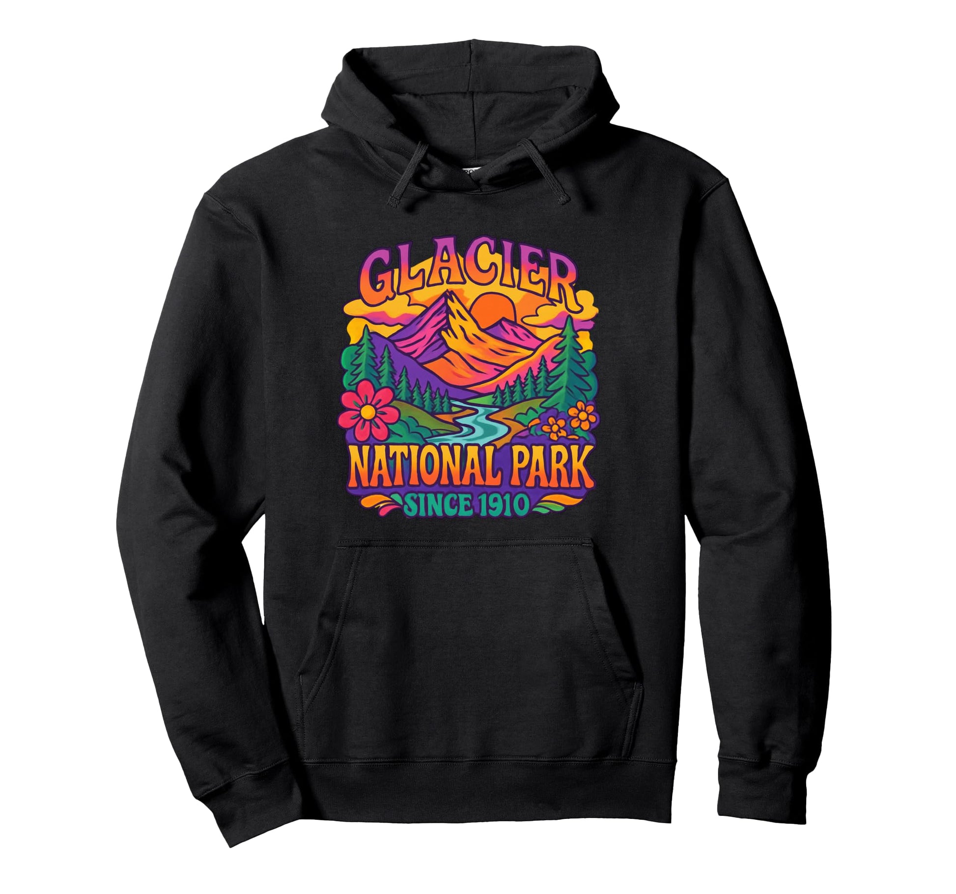 Glacier National Park 70S Hoodie - Fun Novelty Design Men Women - T-Shirt, Sweatshirt, Hoodie