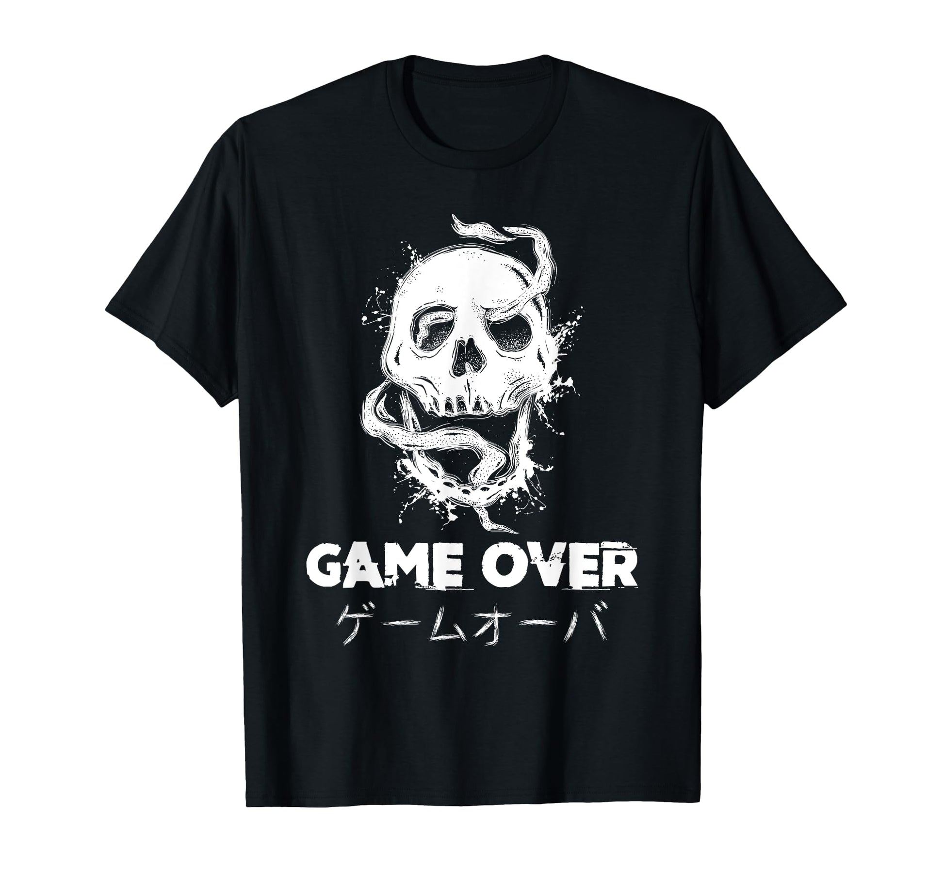 Game Over Skull Japanese Kanji T-Shirt - Aesthetic Graphic for Adults - T-Shirt, Sweatshirt, Hoodie