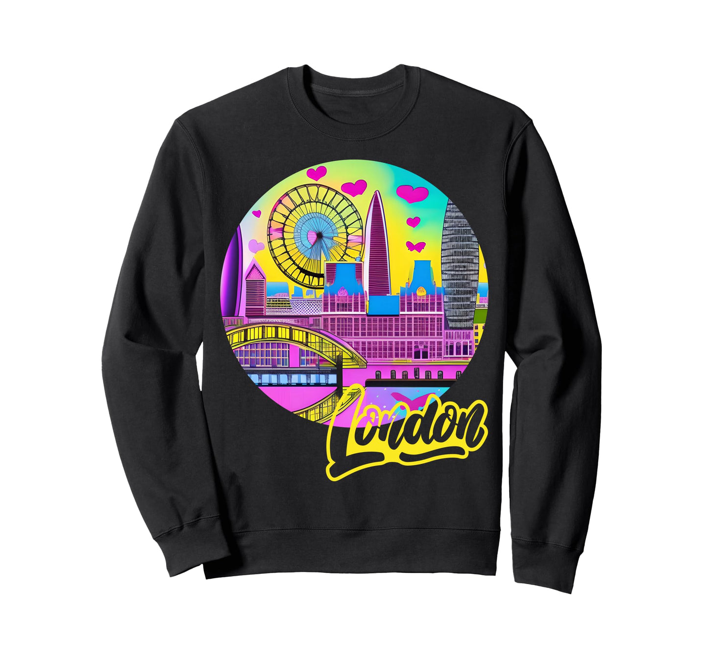 London Skyline England Vaporwave Sweatshirt - Minimalist Print Men Women - T-Shirt, Sweatshirt, Hoodie