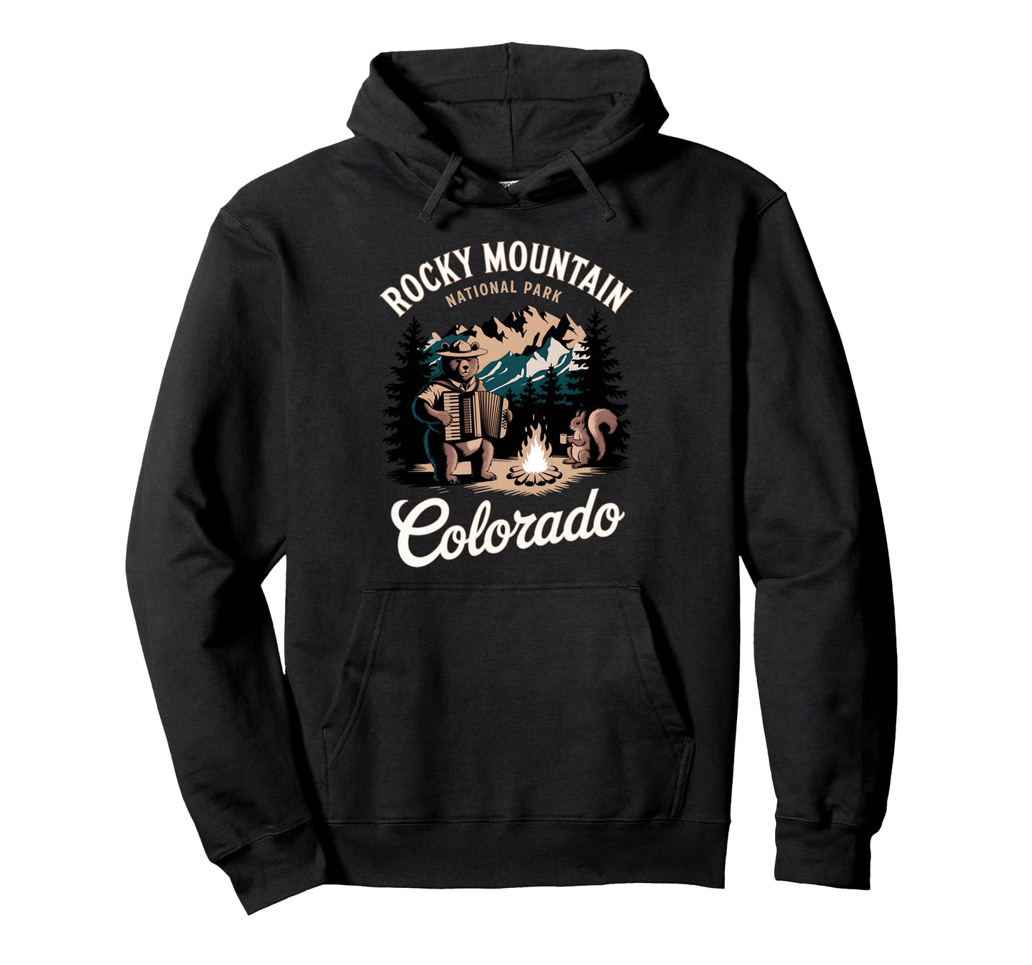 Scenic Rocky Mountain National Park Bear Hoodie - Unique Graphic Men Women - T-Shirt, Sweatshirt, Hoodie