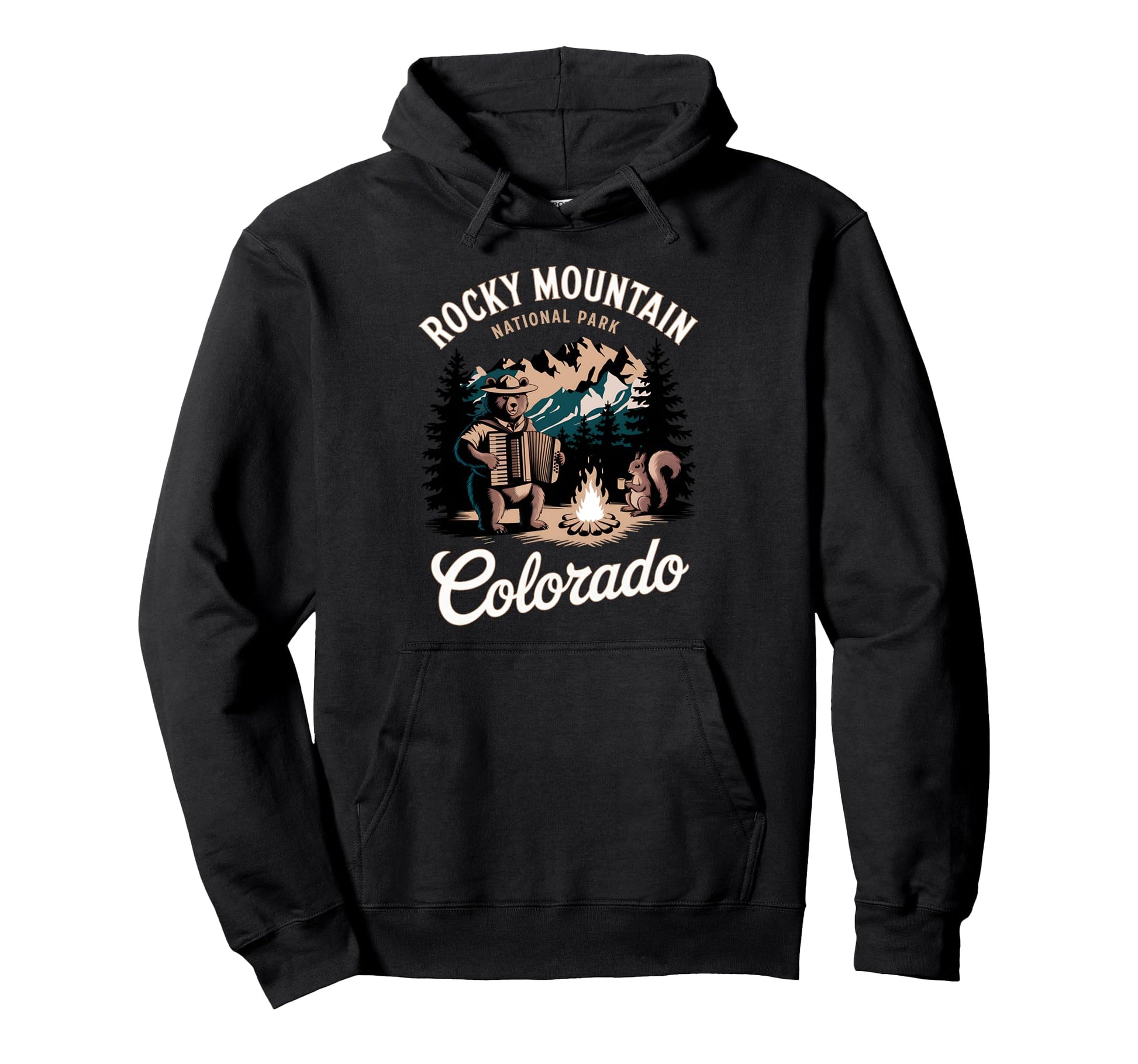 Scenic Rocky Mountain National Park Bear Hoodie - Unique Graphic Men Women - T-Shirt, Sweatshirt, Hoodie